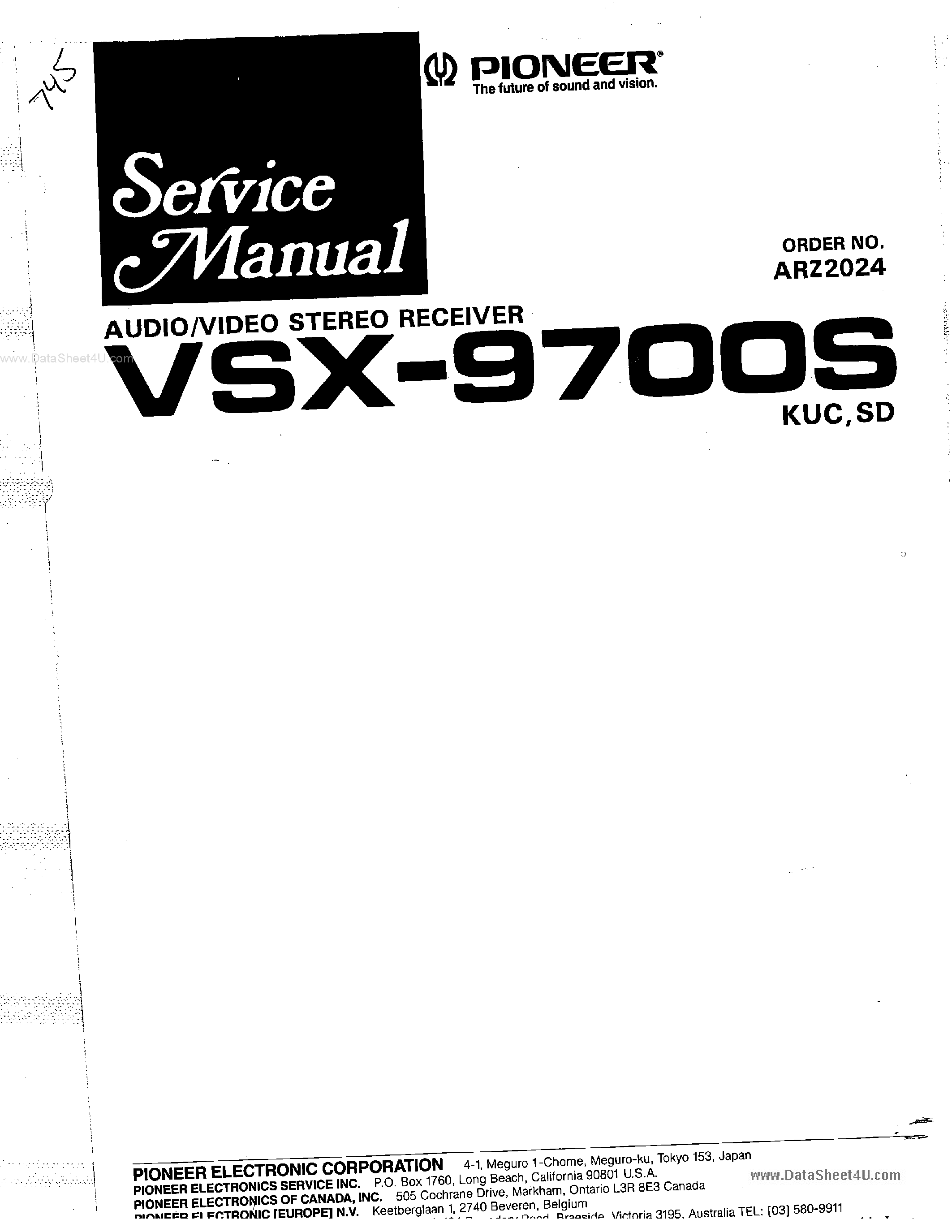 Даташит VSX-9700S - Audio / Video Stereo Receiver страница 1