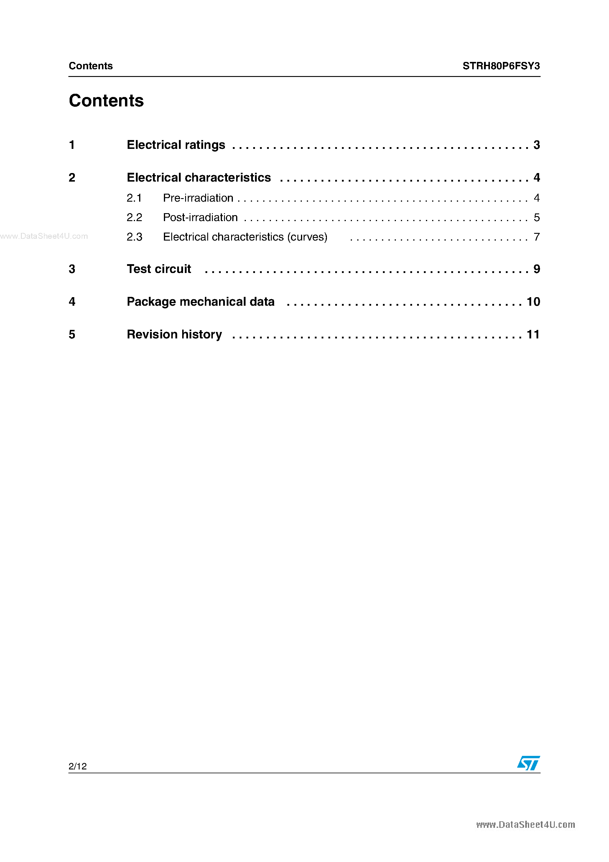 Datasheet STRH80P6FSY3 - P-channel 60V - 0.021 Ohm - TO-254AA Rad-hard low gate charge STripFET page 2