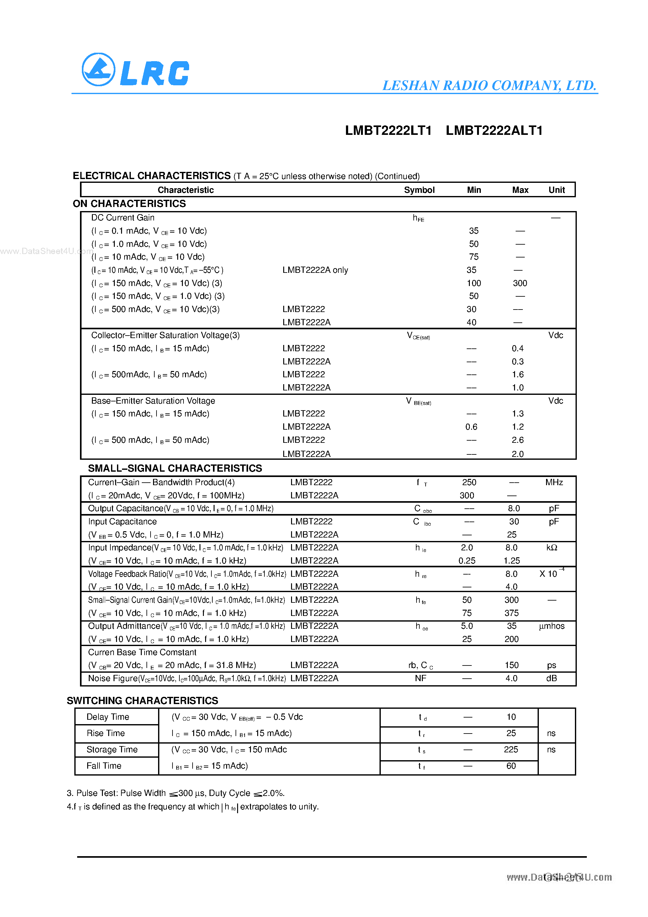 Даташит на микросхему LMBT2222ALT1 страница 2 Даташит LMBT2222ALT1 - General Purpose Transistors страница 2