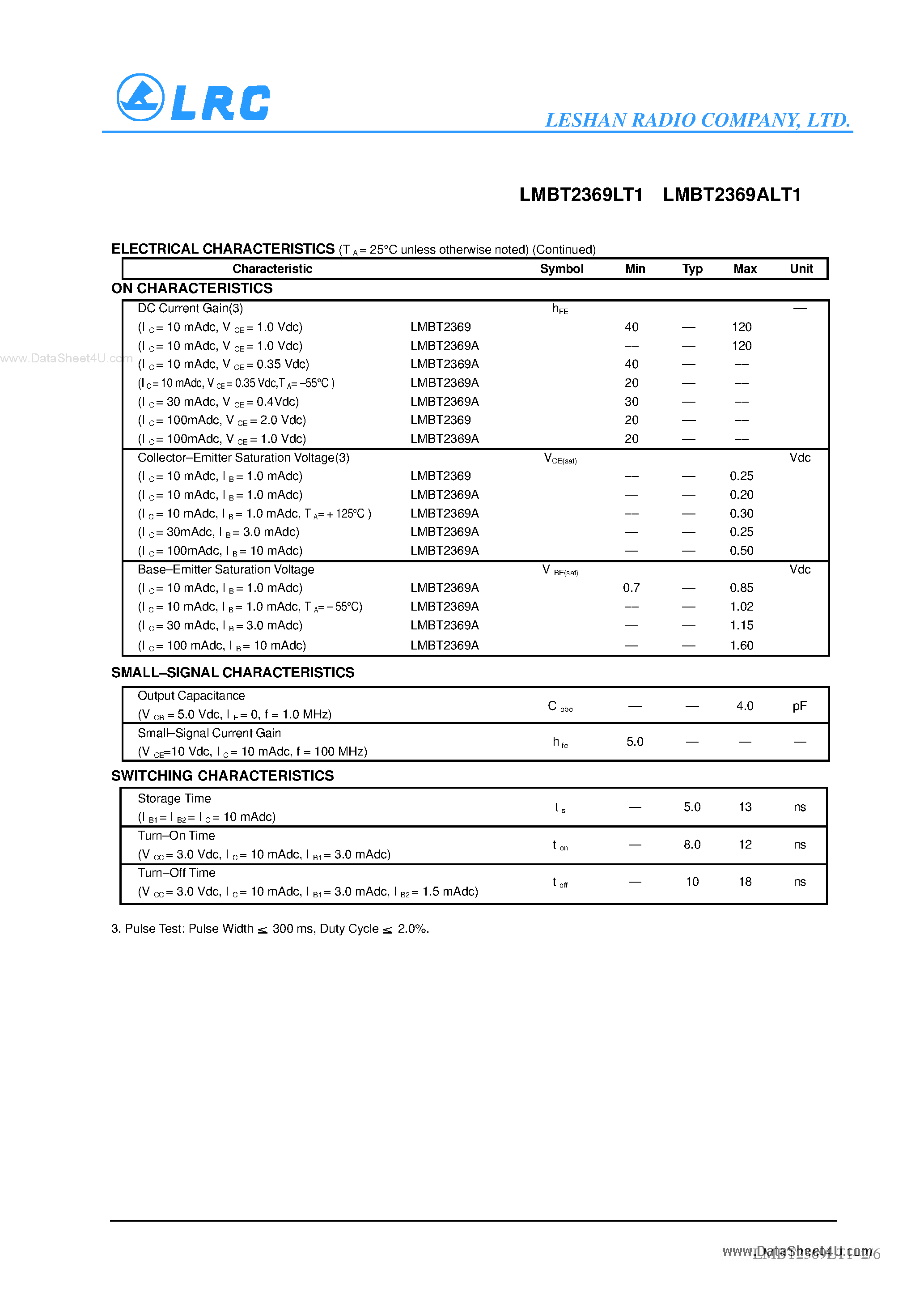 Даташит на микросхему LMBT2369ALT1 страница 2 Даташит LMBT2369ALT1 - Switching Transistors страница 2