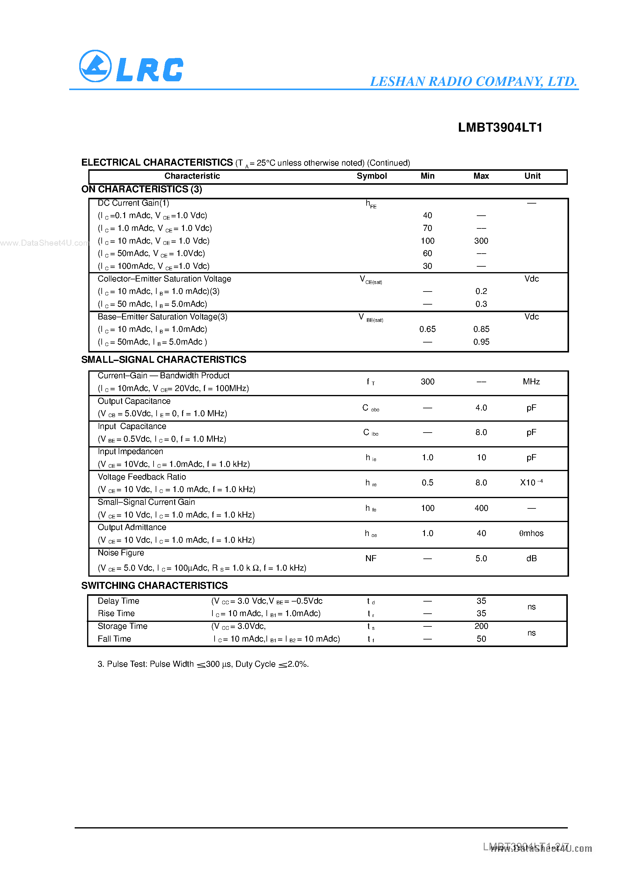 Даташит LMBT3904LT1 - Transistors страница 2