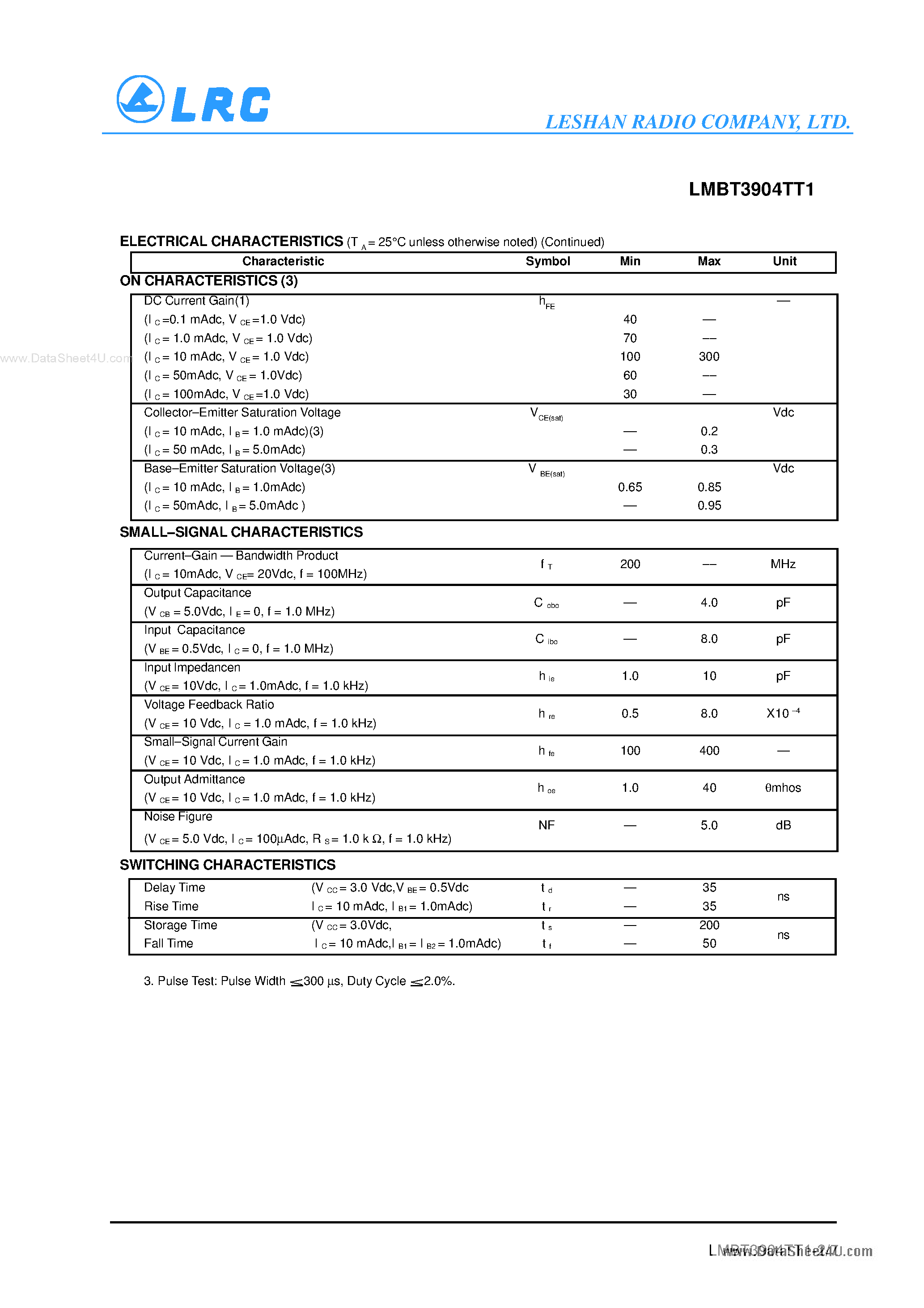Даташит LMBT3904TT1 - Transistors страница 2