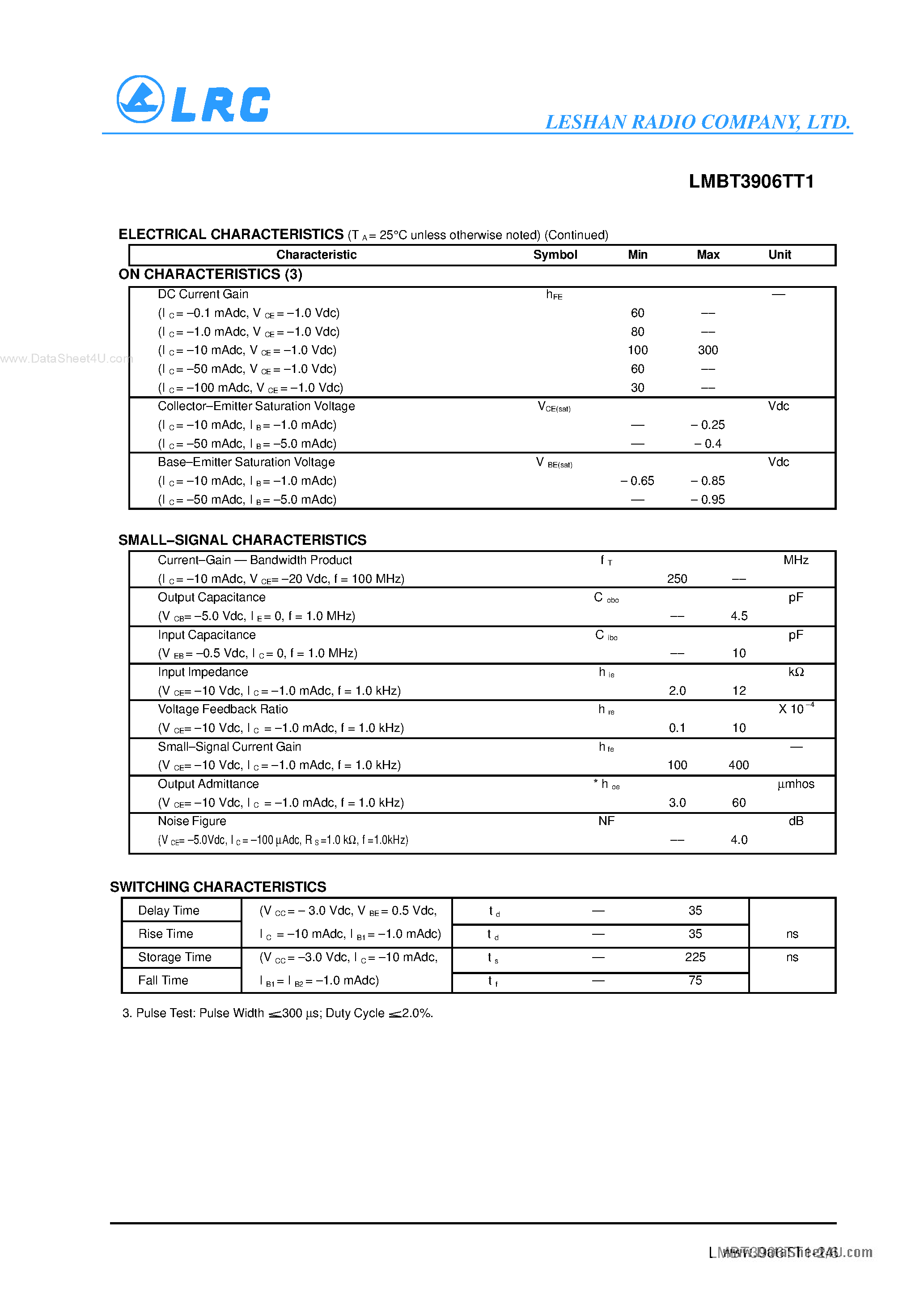 Даташит LMBT3906TT1 - Transistors страница 2