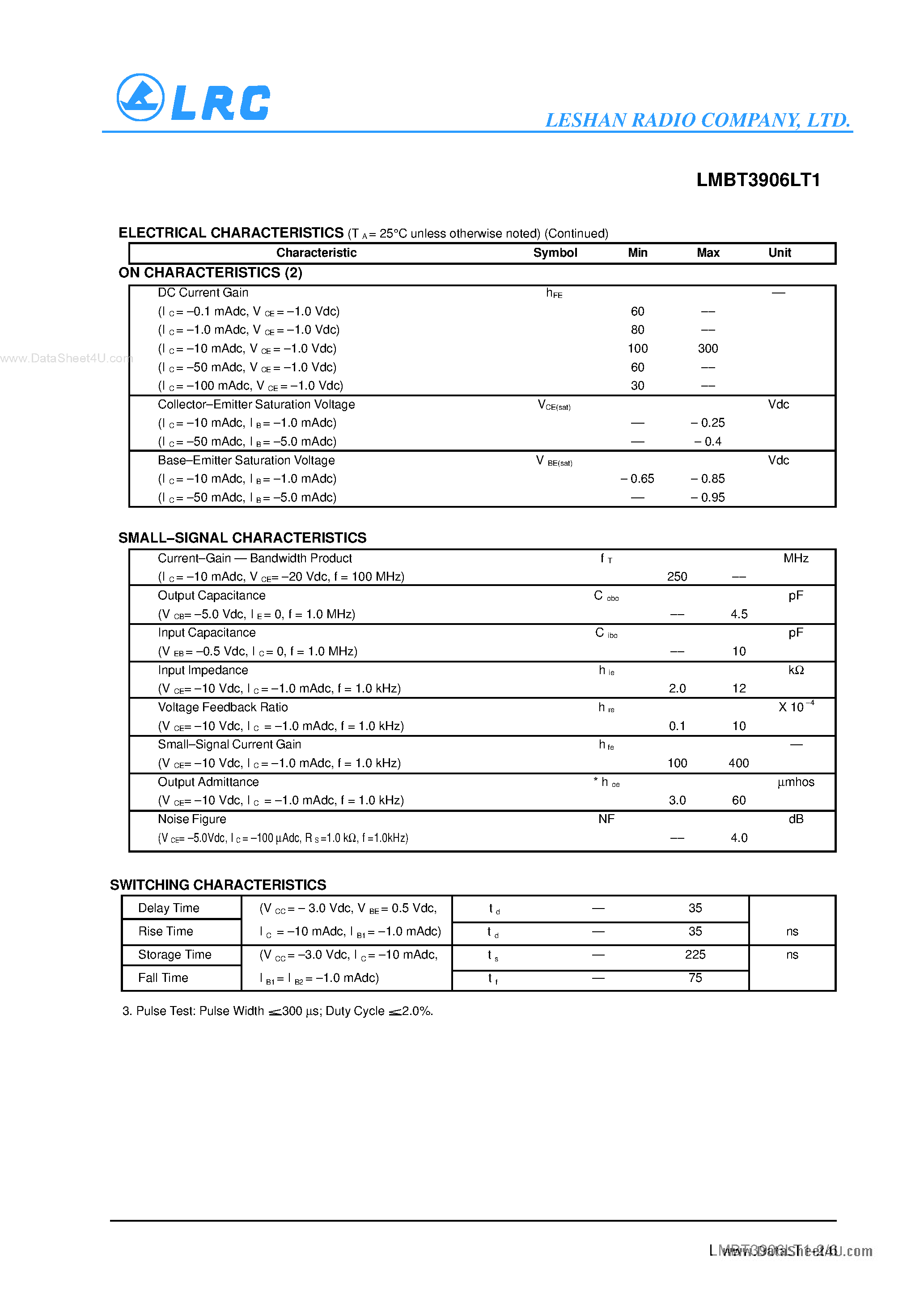Даташит LMBT3906LT1 - Transistors страница 2