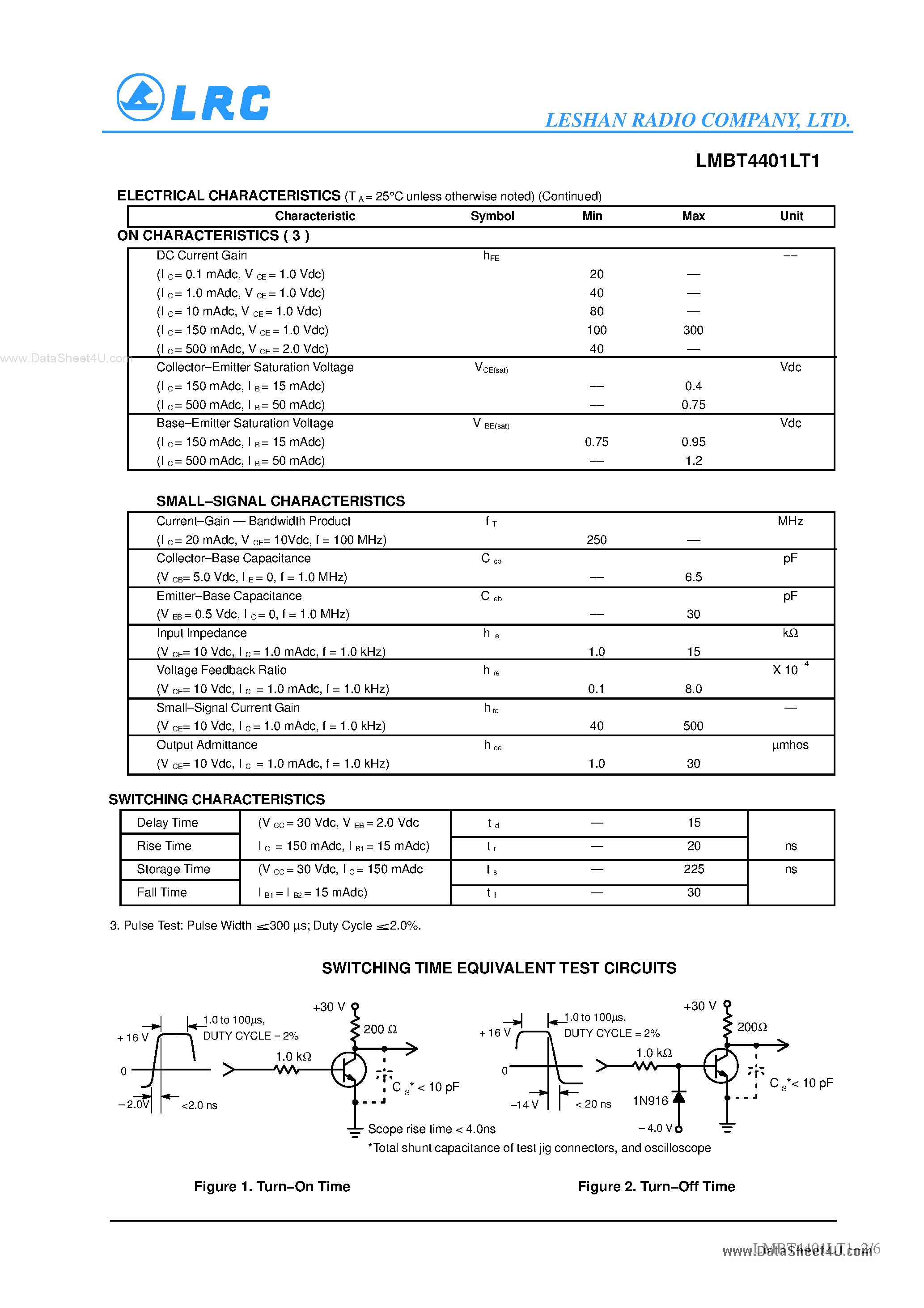 Даташит LMBT4401LT1 - Transistors страница 2