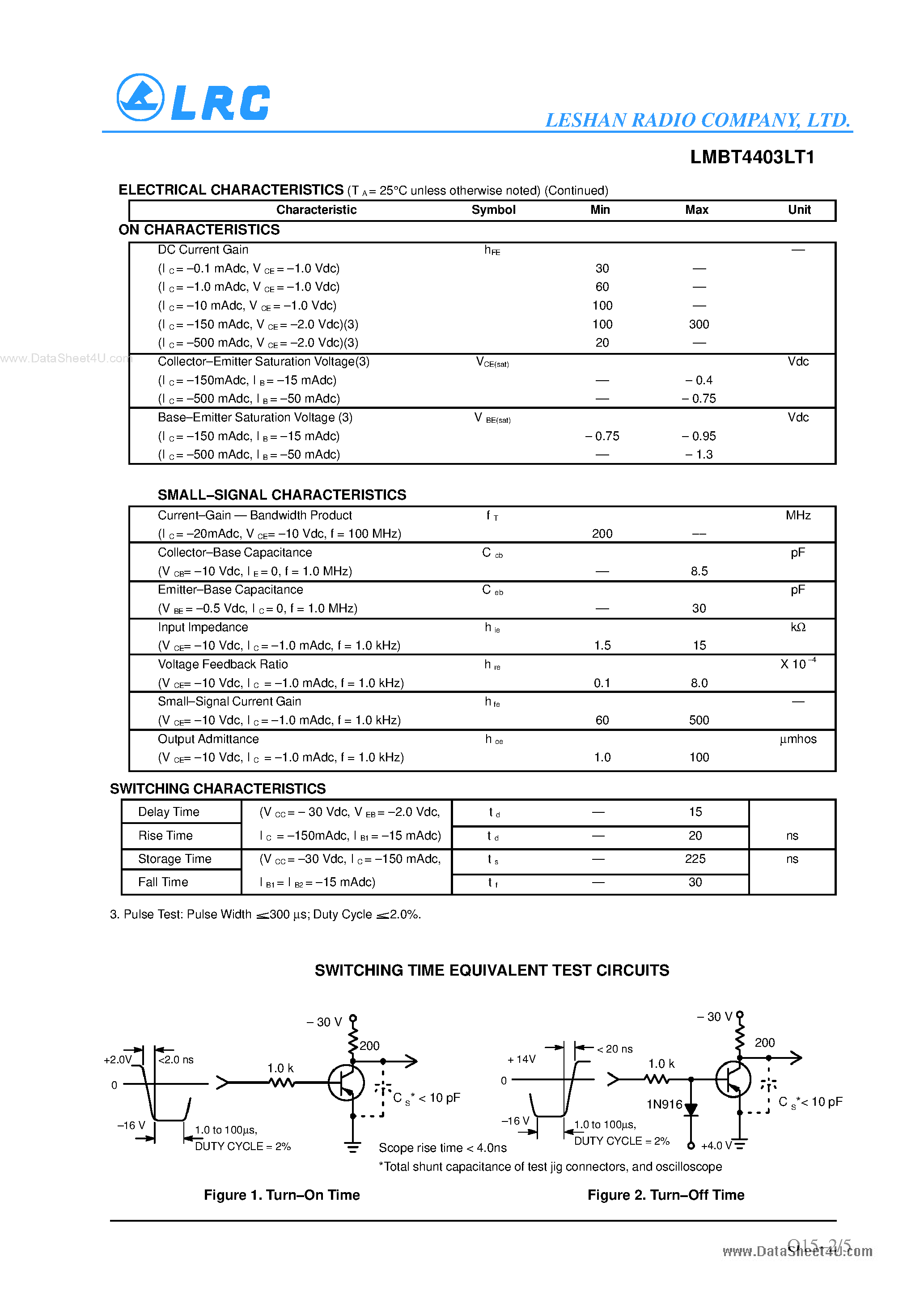 Даташит LMBT4403LT1 - Transistors страница 2
