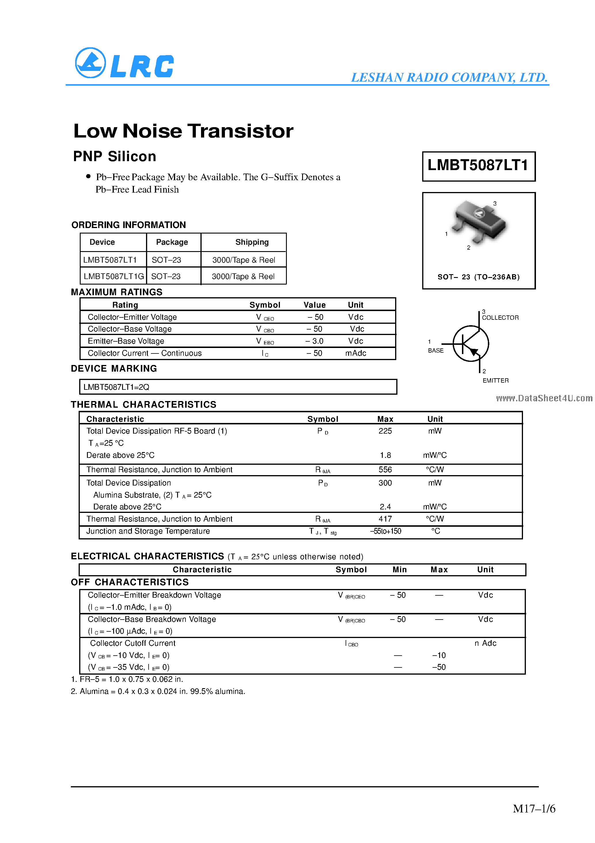 Даташит LMBT5087LT1 - Transistors страница 1