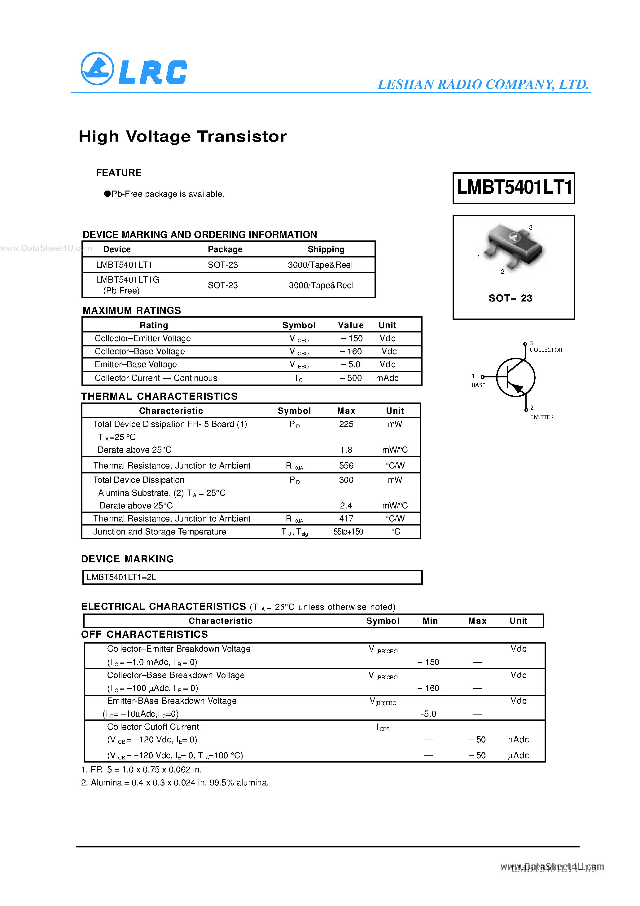 Даташит LMBT5401LT1 - Transistors страница 1