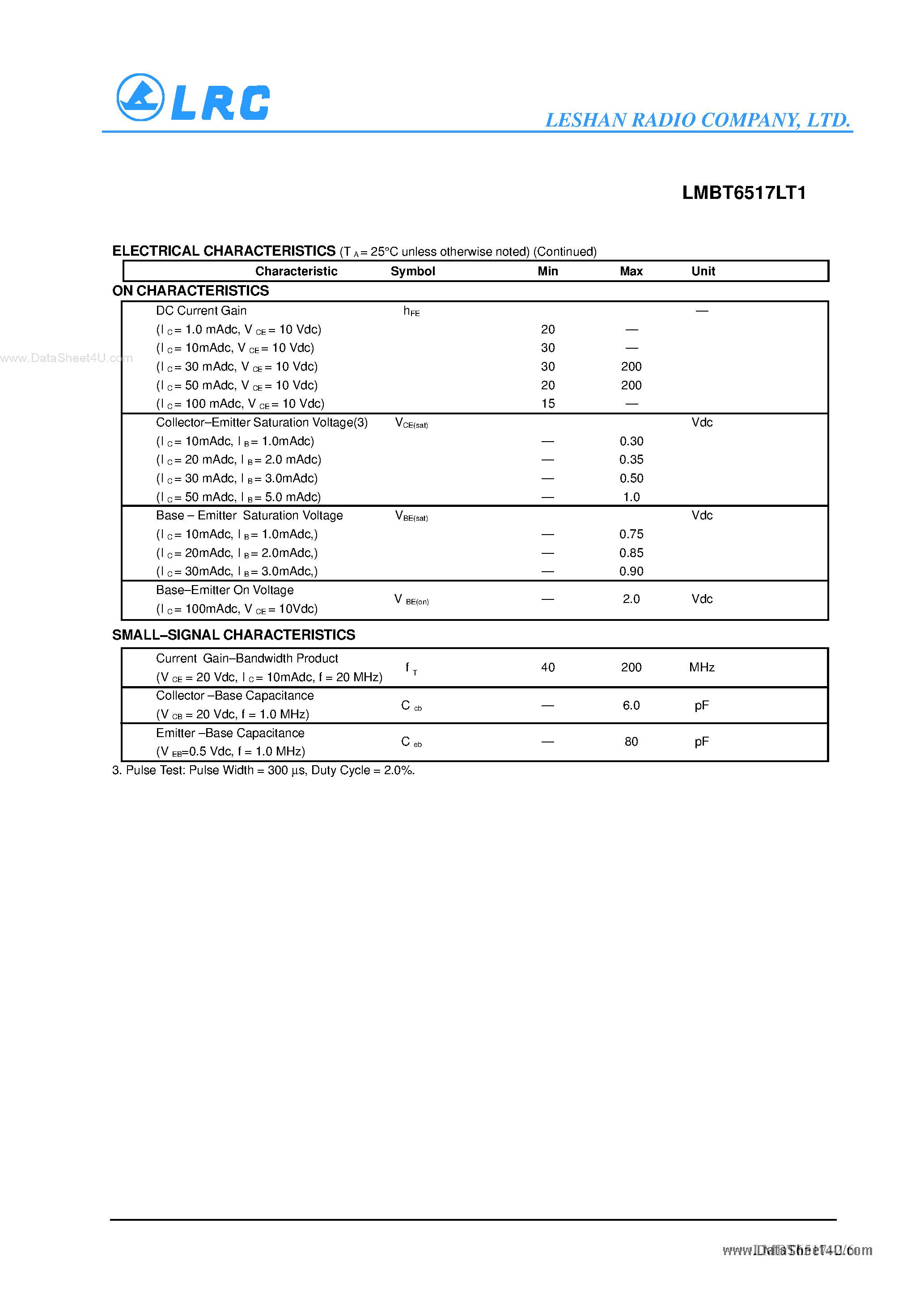 Даташит LMBT6517LT1 - Transistors страница 2