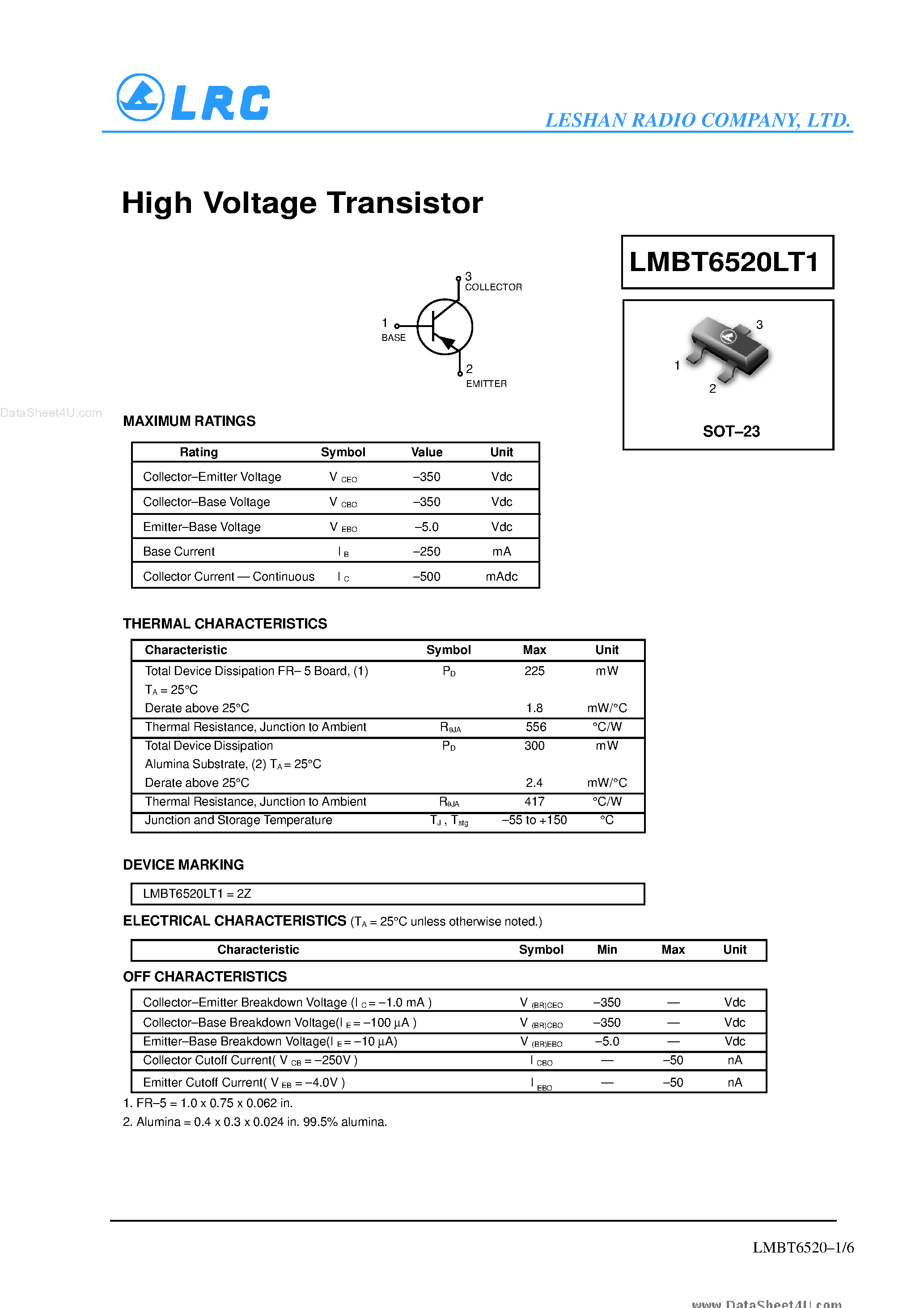 Даташит LMBT6520LT1 - Transistors страница 1
