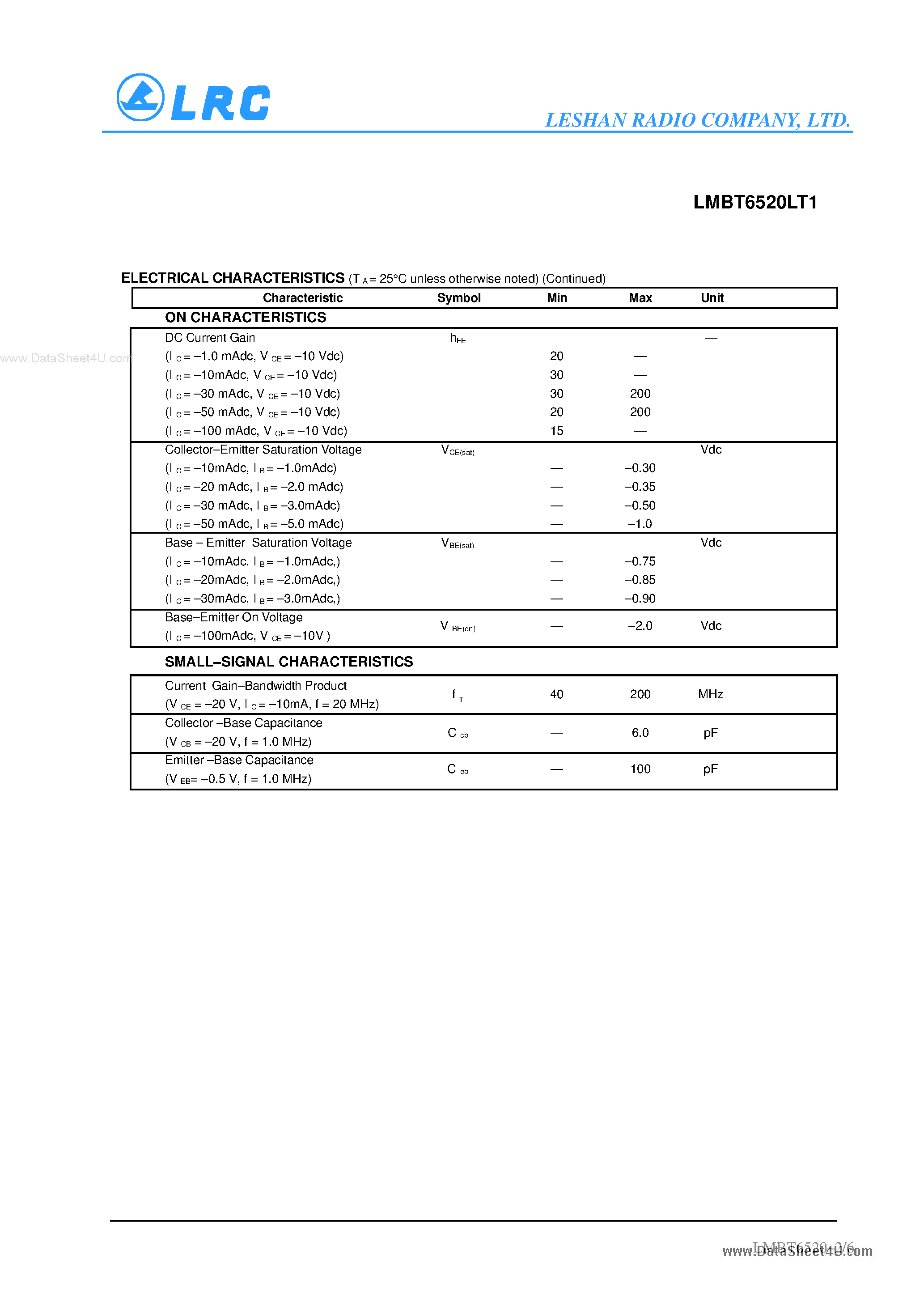 Даташит LMBT6520LT1 - Transistors страница 2