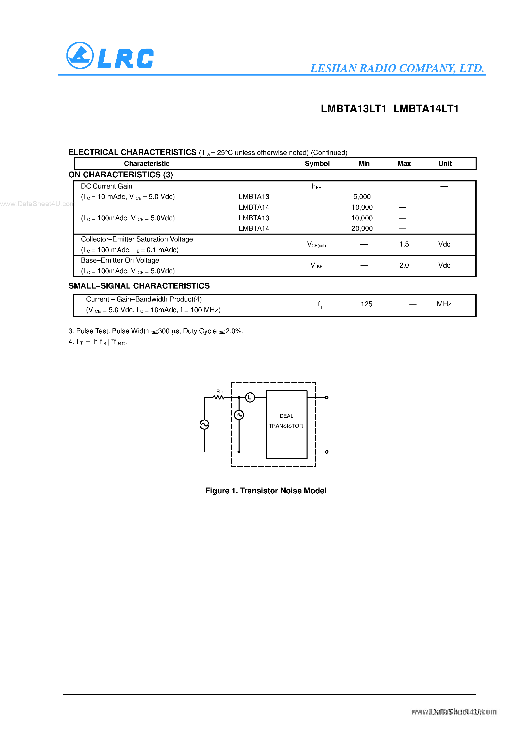 Даташит LMBTA13LT1 - (LMBTA13LT1 / LMBTA14LT1) Transistors страница 2
