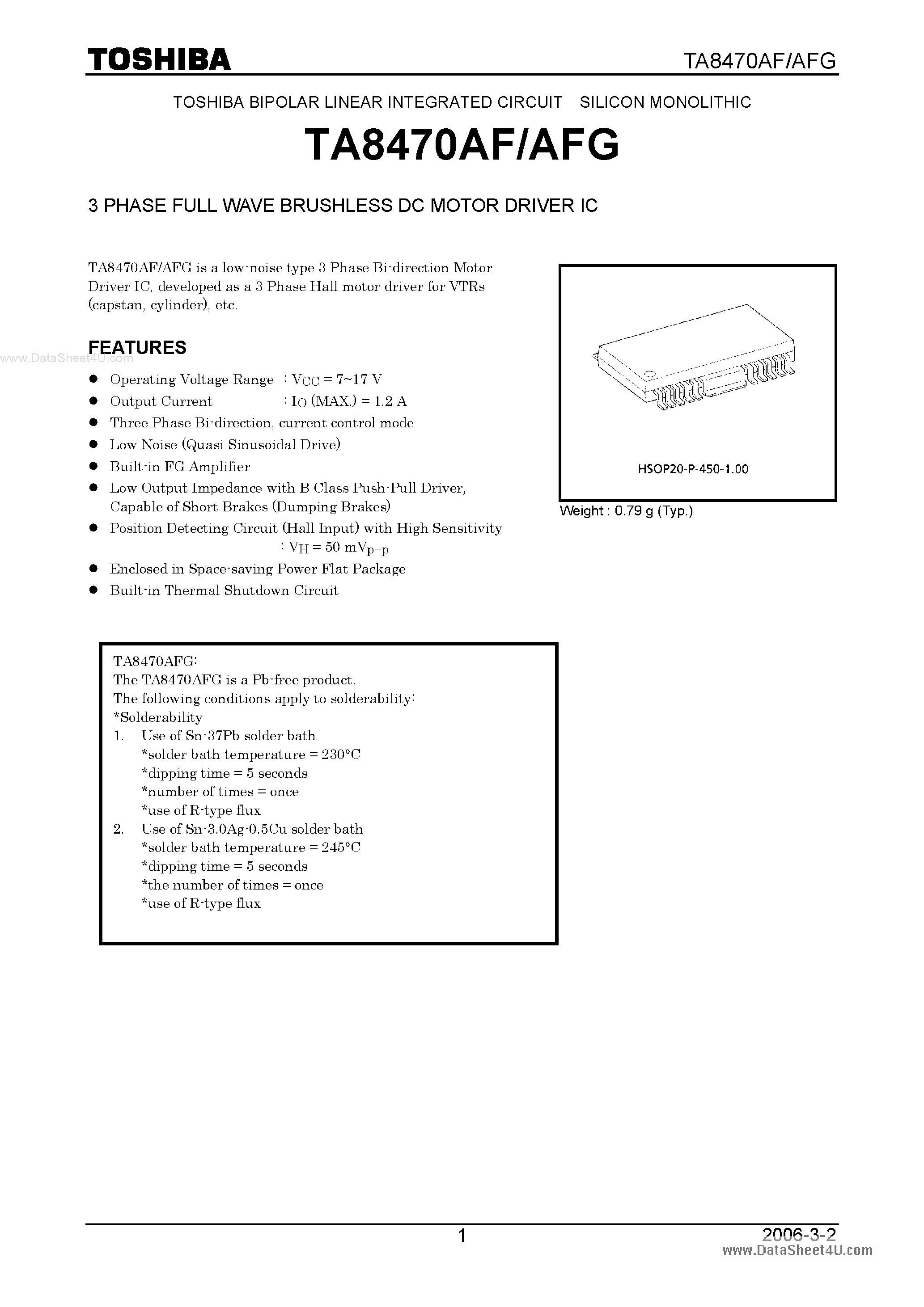 Datasheet TA8470AF - 3 PHASE FULL WAVE BRUSHLESS DC MOTOR DRIVER IC page 1