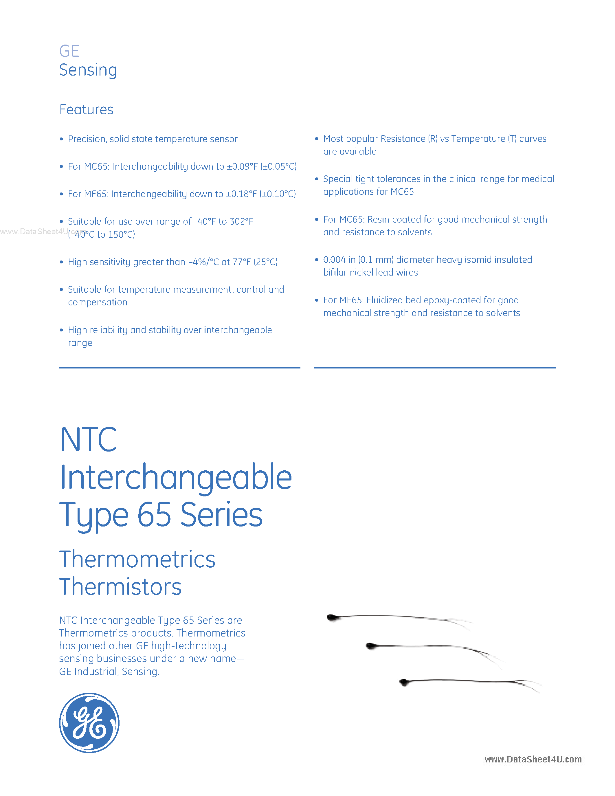 Datasheet MC65F103B page 1 Datasheet MC65F103B - (MC65) THERMISTOR NTC page 1