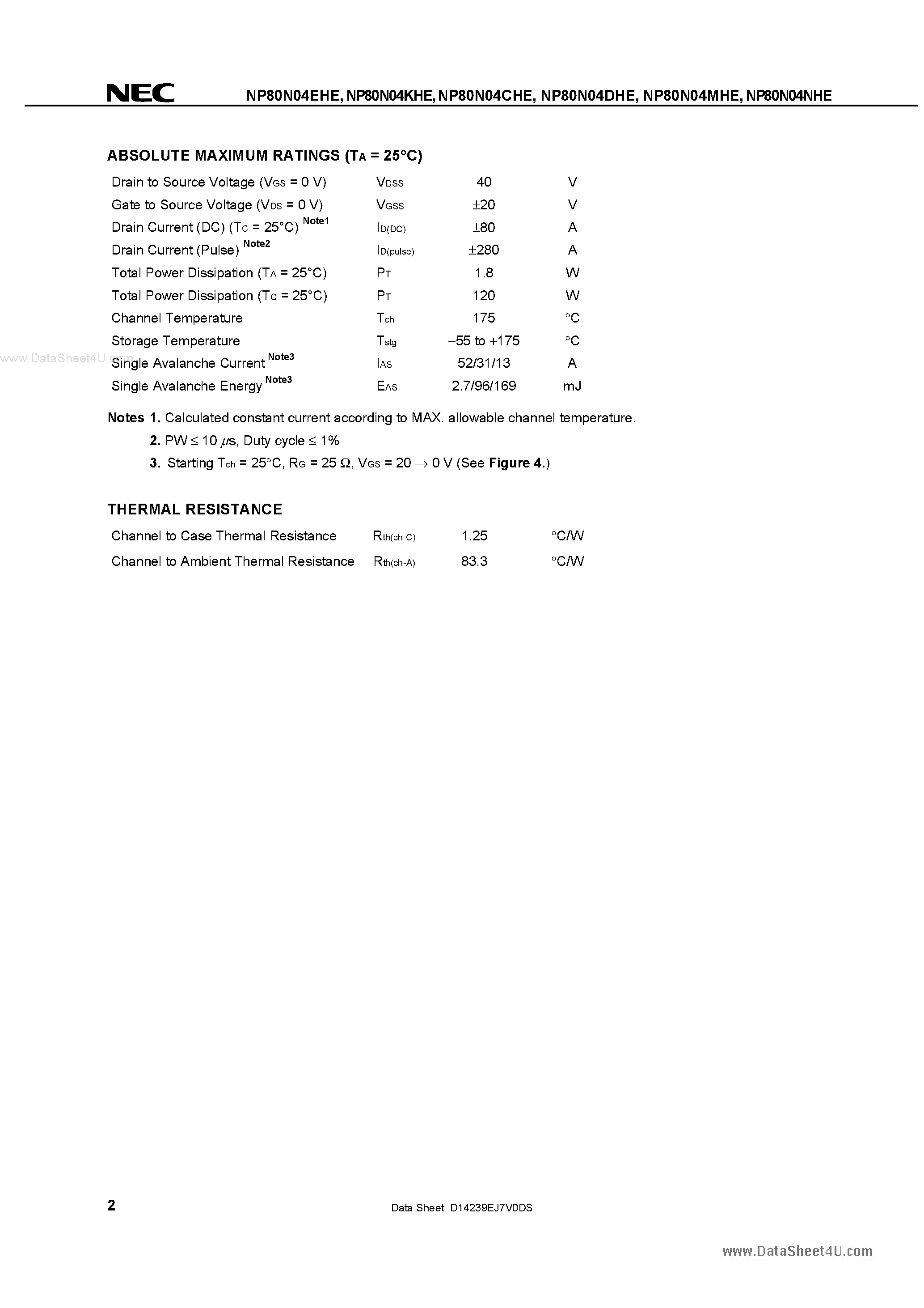Datasheet NP80N04CHE - (NP80N04xHE) MOS FIELD EFFECT TRANSISTOR SWITCHING N-CHANNEL POWER MOS FET page 2