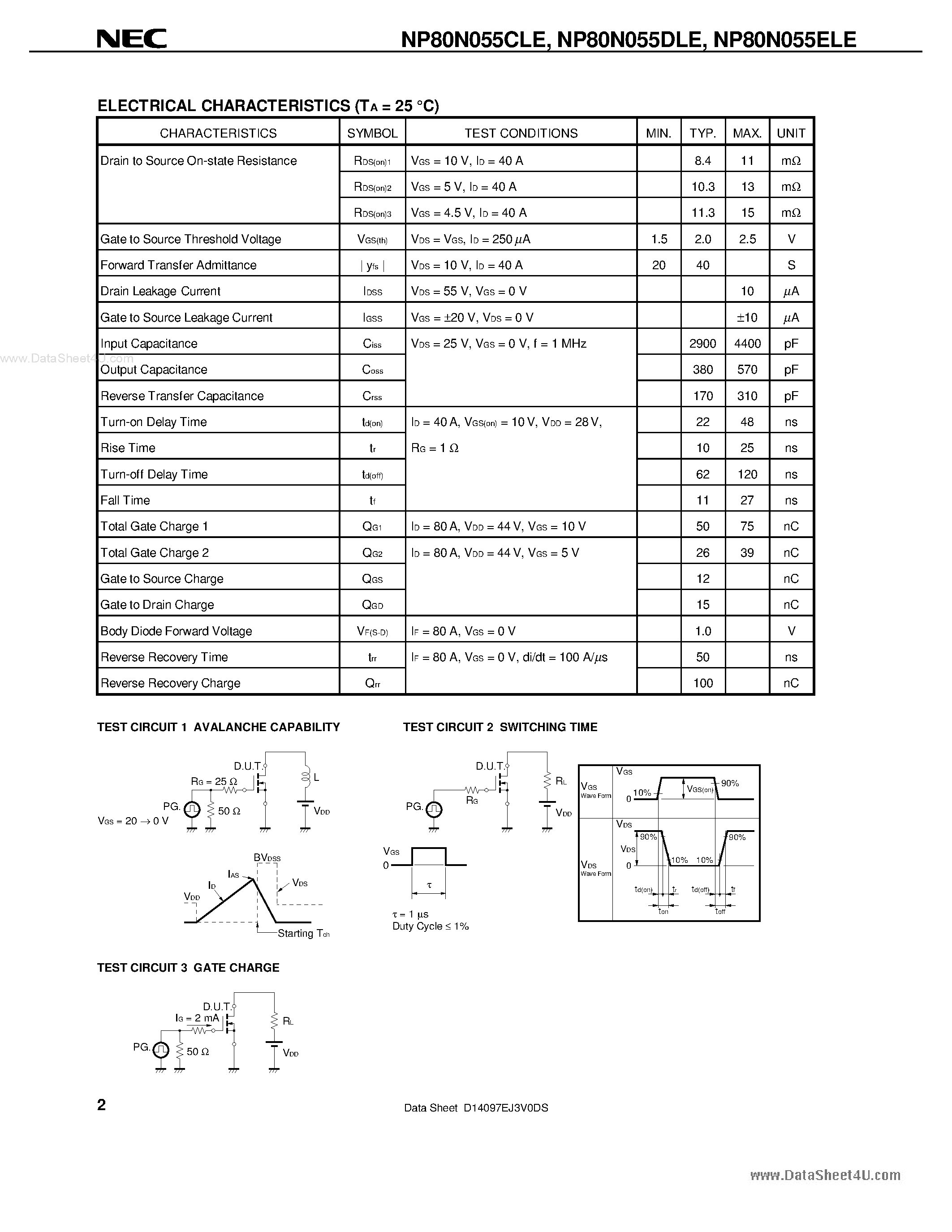 Datasheet NP80N055 - Switching N-Channel Power MOS FET Industrial Use page 2