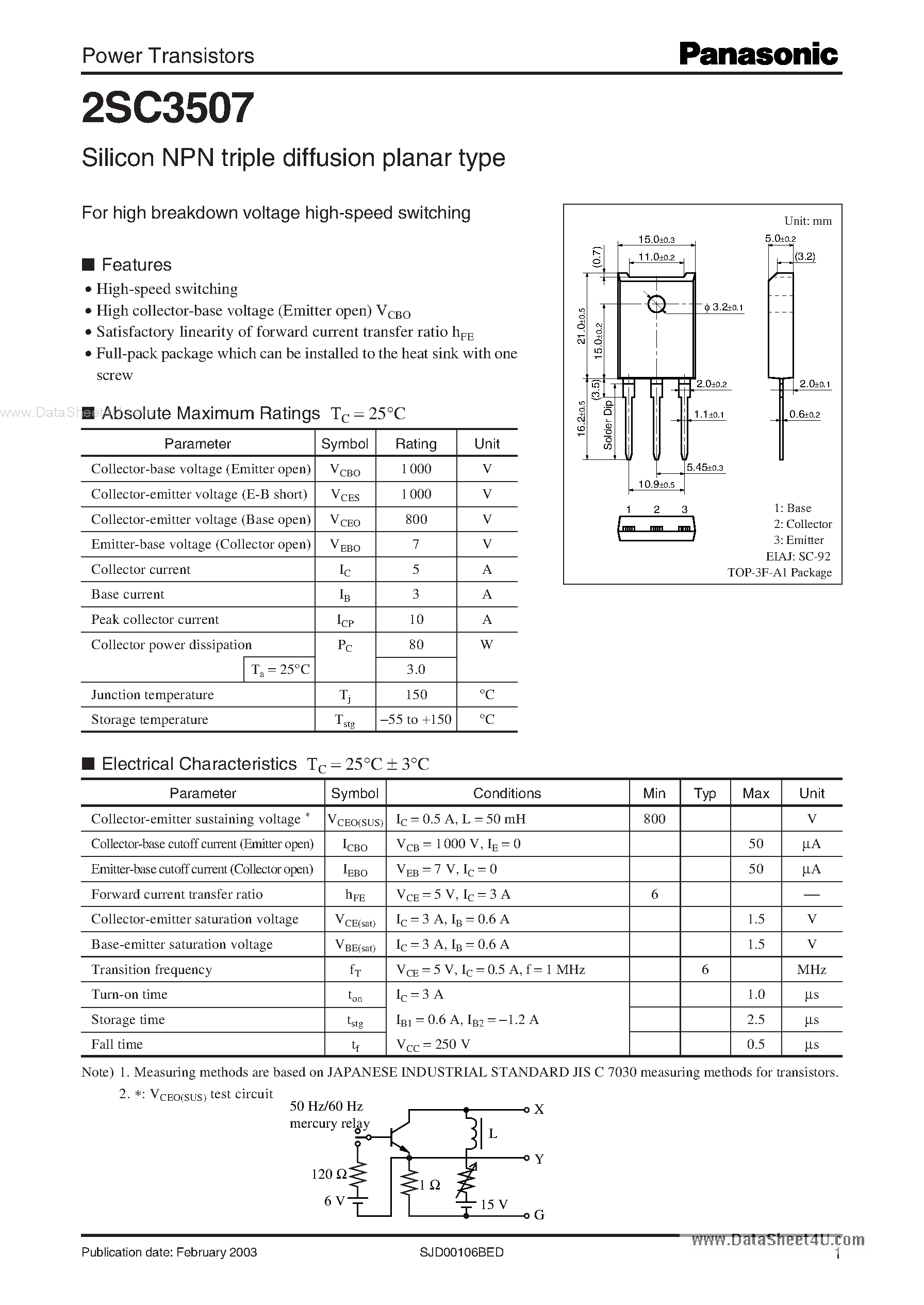 Datasheet C3507 page 1 Datasheet C3507 - Search -----> 2SC3507 page 1