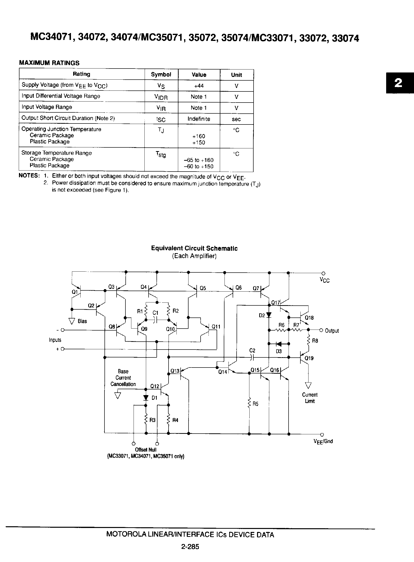 Datasheet MC35071 page 2 Datasheet MC35071 - High Slew Rate / Single Supply Operational Amplifiers page 2