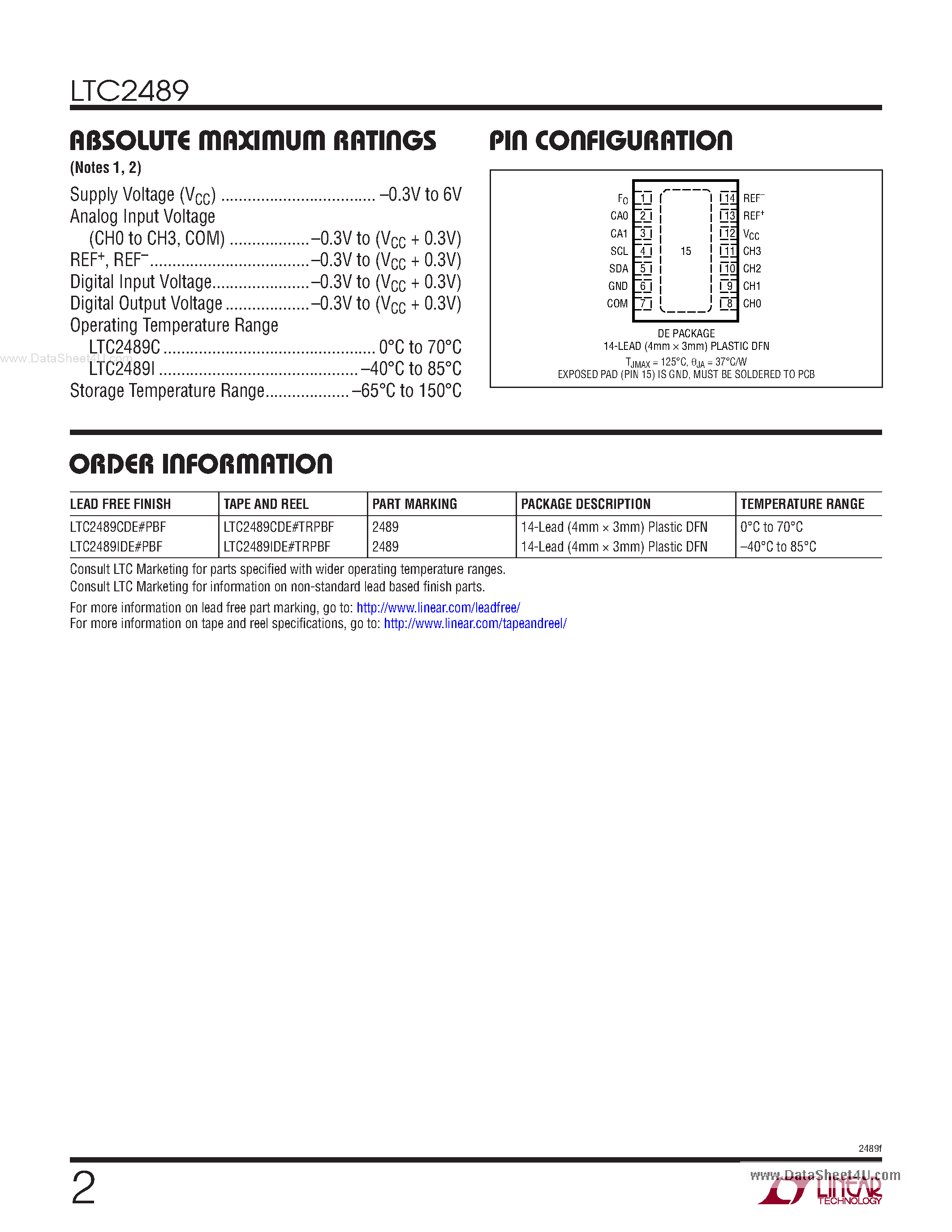 Даташит LTC2489 - 16-Bit 2-/4-Channel ADC страница 2