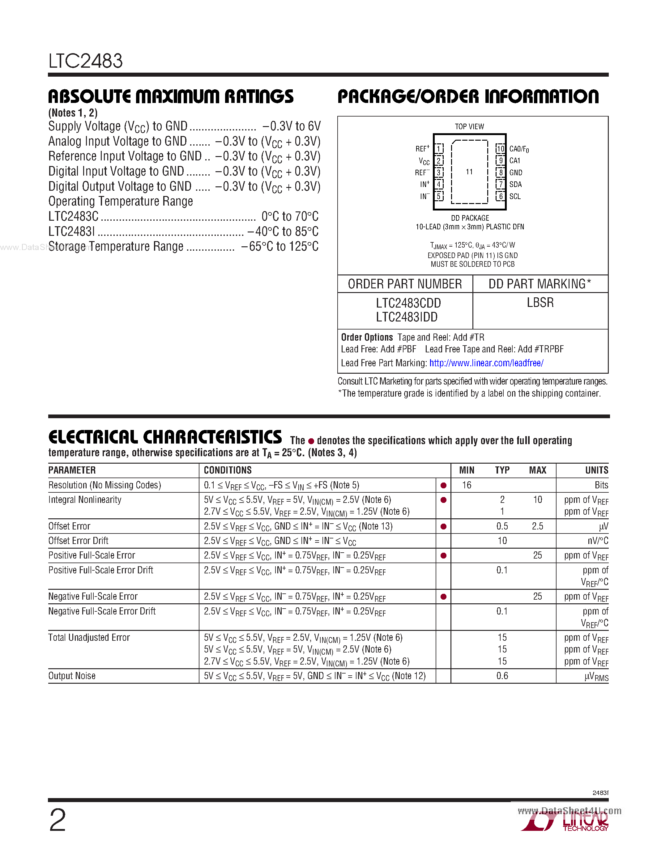 Datasheet LTC2483 - 16-Bit ADC page 2