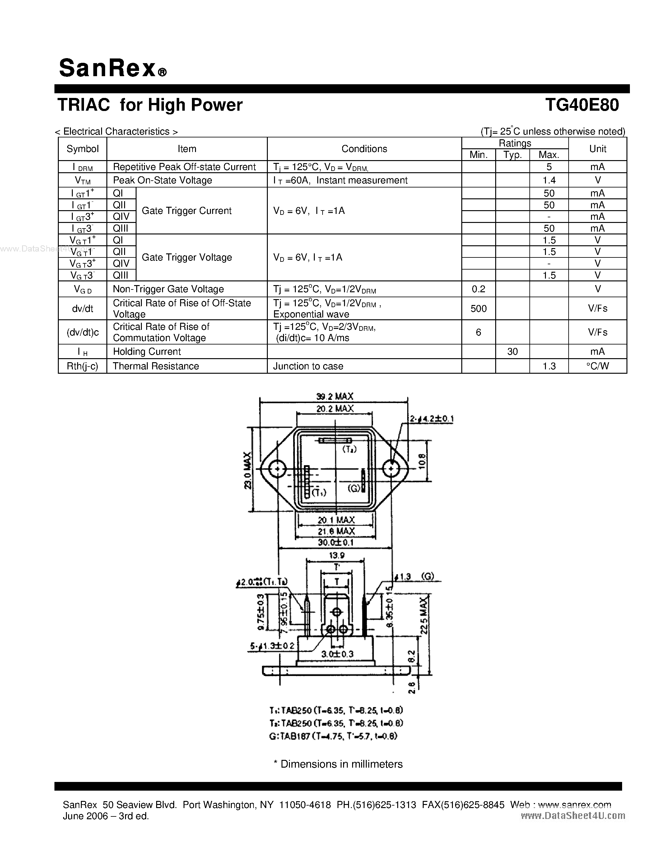 Datasheet TG40E80 - TRIAC page 2