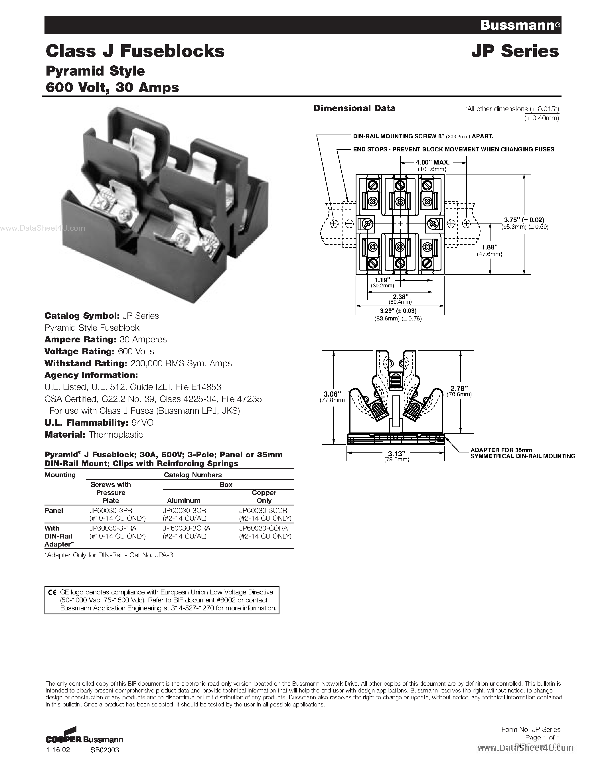 Datasheet JP60030-xxx page 1 Datasheet JP60030-xxx - Class J Fuseblocks page 1