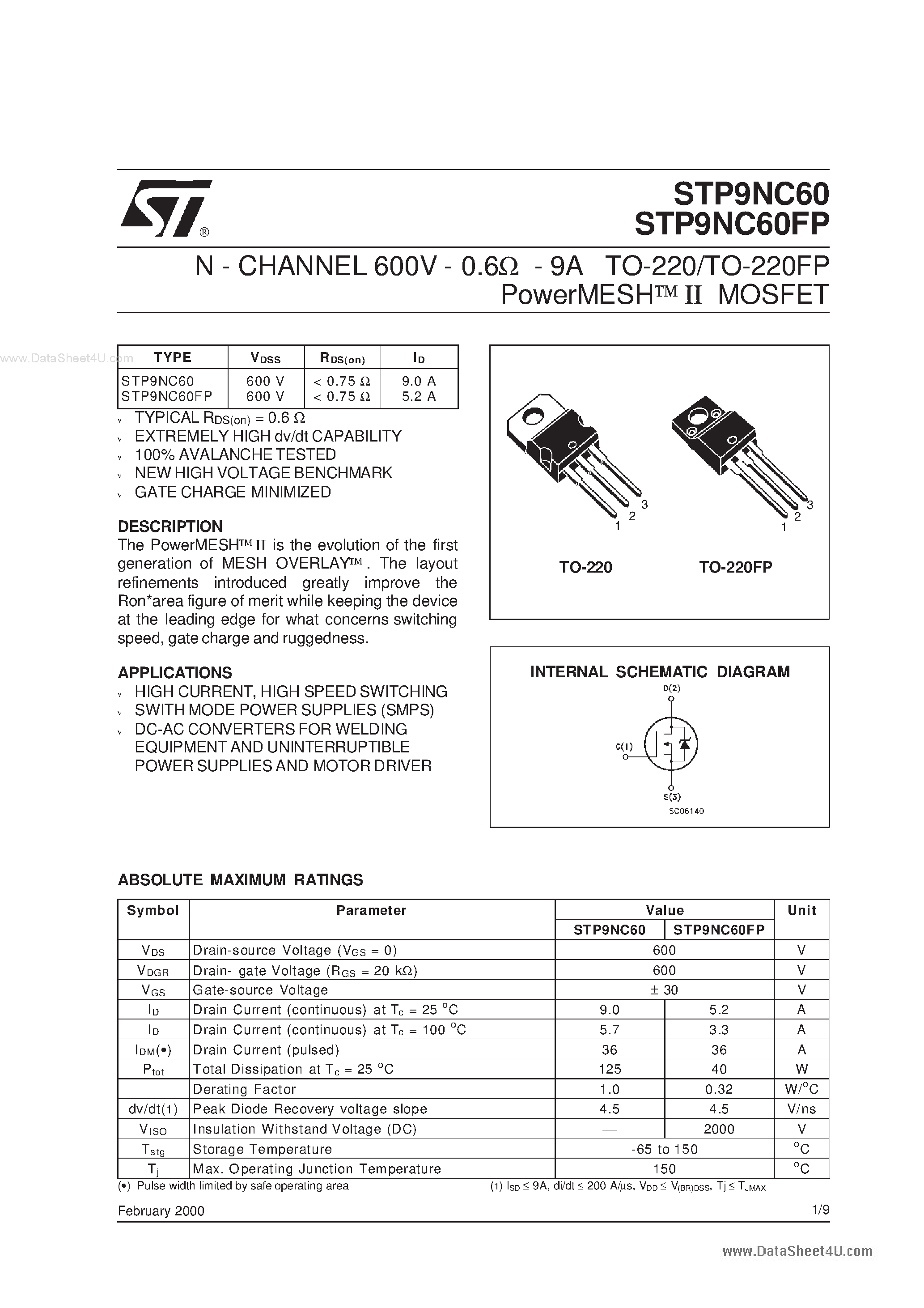 Datasheet P9NC60FP - Search -----> STP9NC60FP page 1
