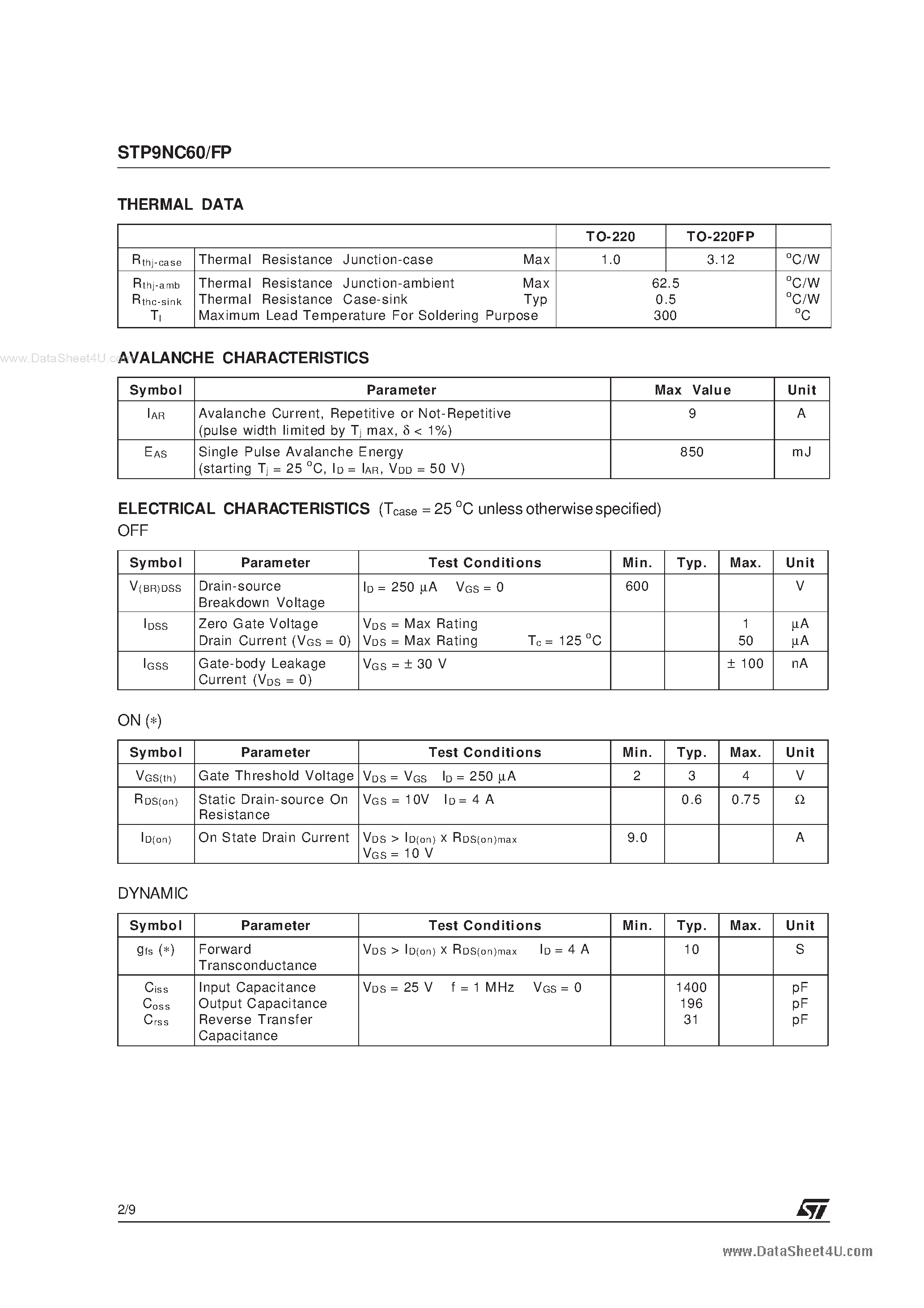 Даташит на микросхему P9NC60FP страница 2 Даташит P9NC60FP - Search -----> STP9NC60FP страница 2