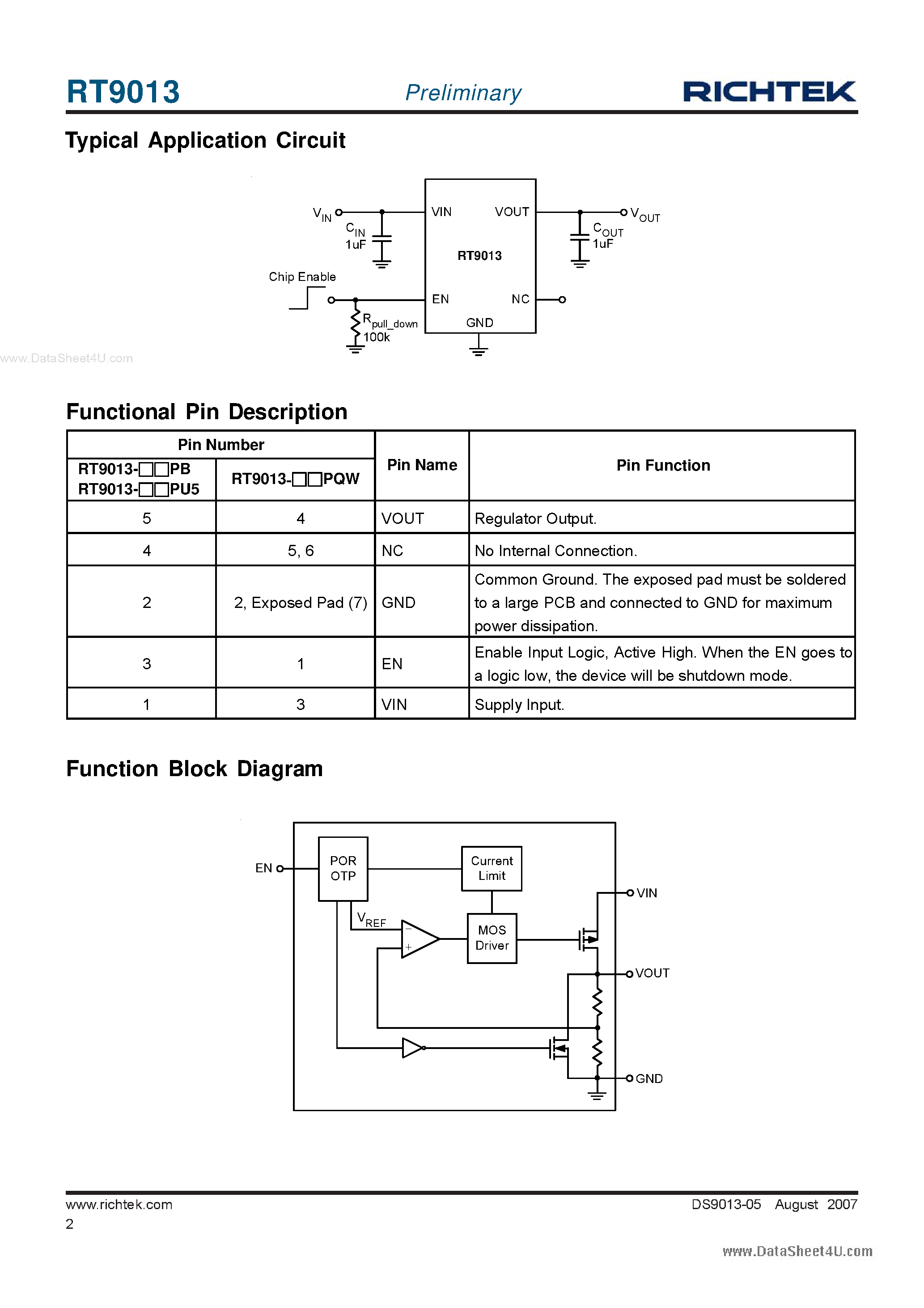 Datasheet RT9013 - Low Noise Ultra-Fast Without Bypass Capacitor CMOS LDO Regulator page 2