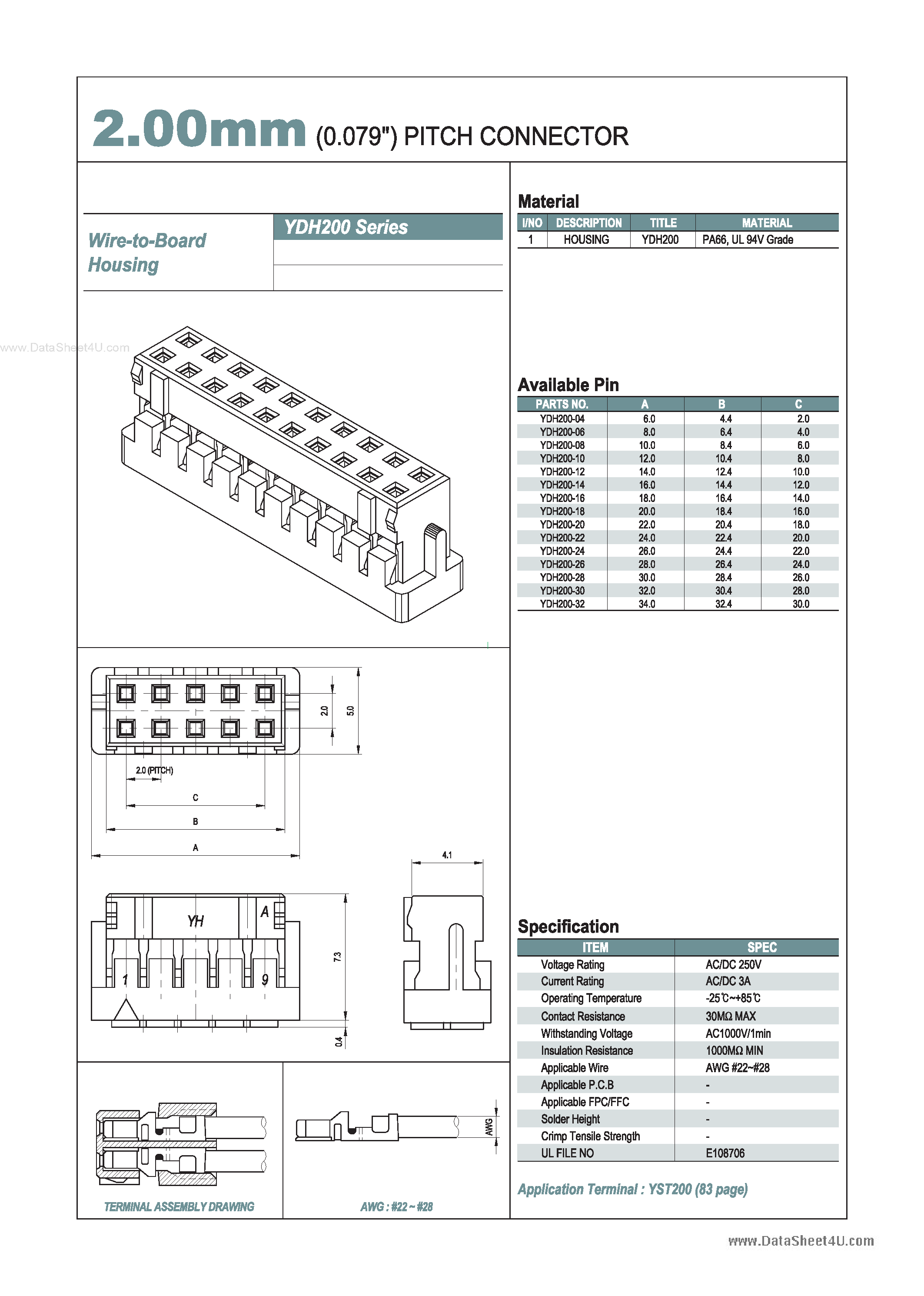 Datasheet YDH200 - 2.00mm PITCH CONNECTOR page 1