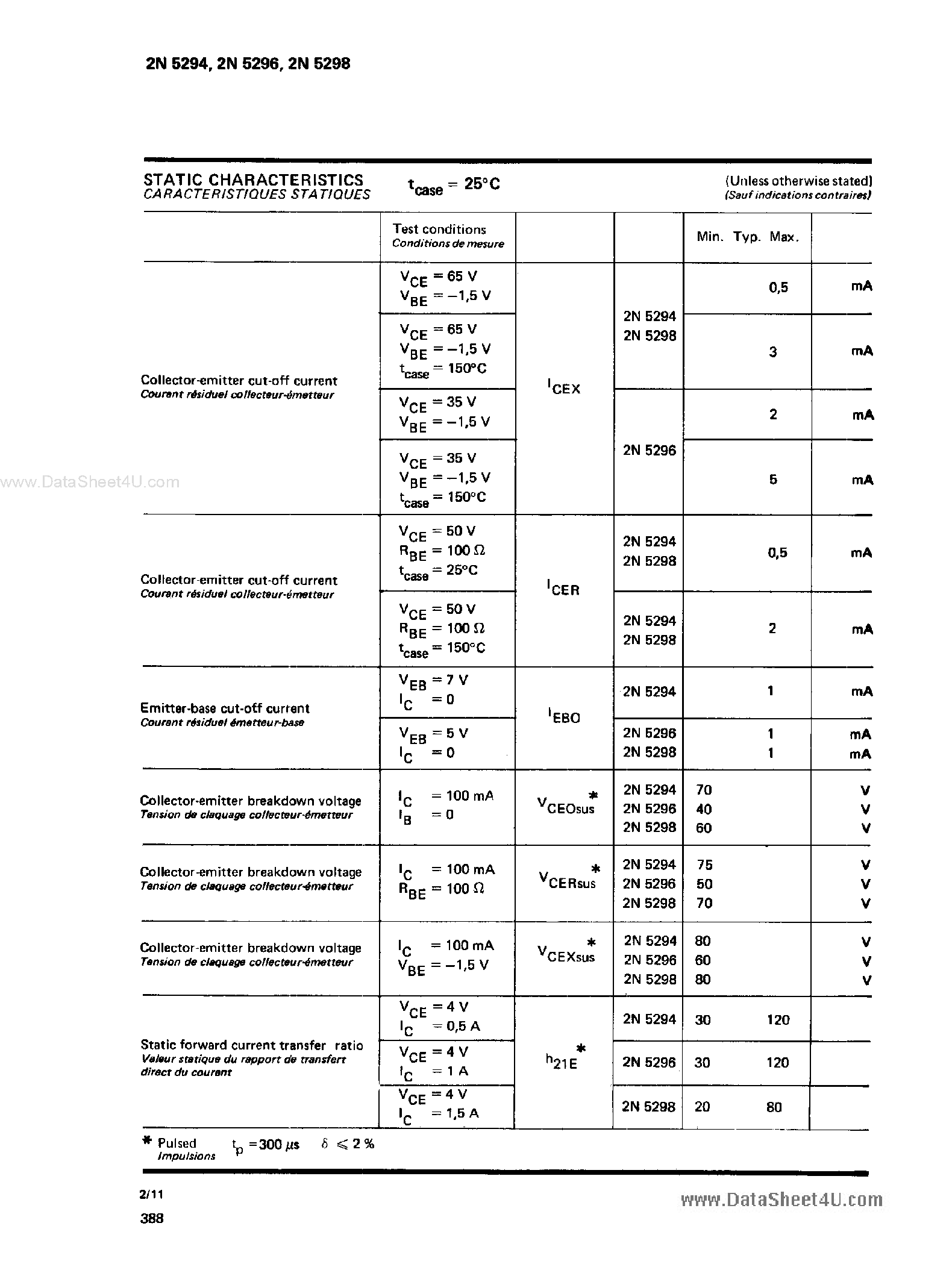 Datasheet 2N5294 - (2N5294 - 2N5298) Power Transistor page 2