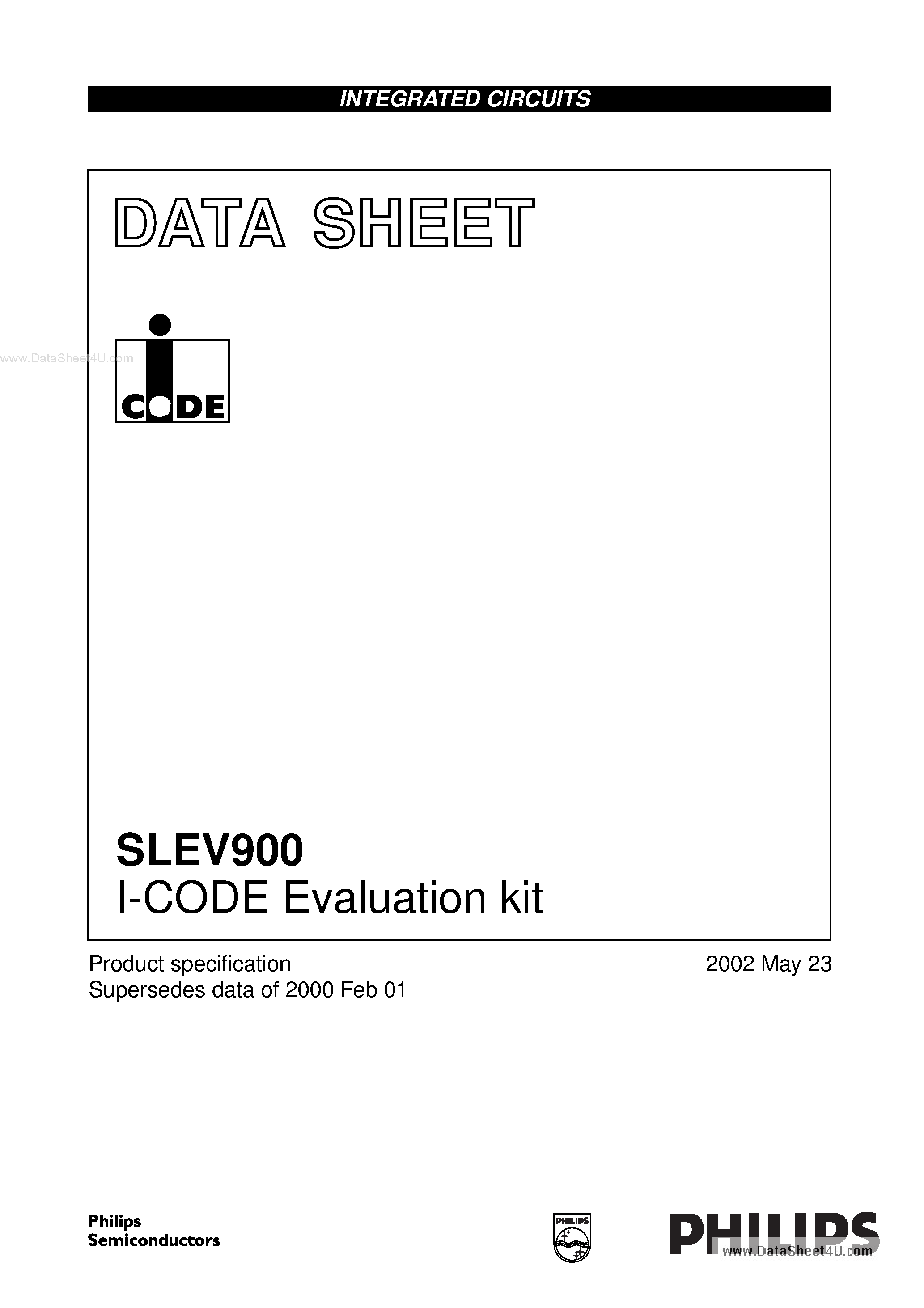Datasheet SLEV900 page 1 Datasheet SLEV900 - I-CODE Evaluation kit page 1