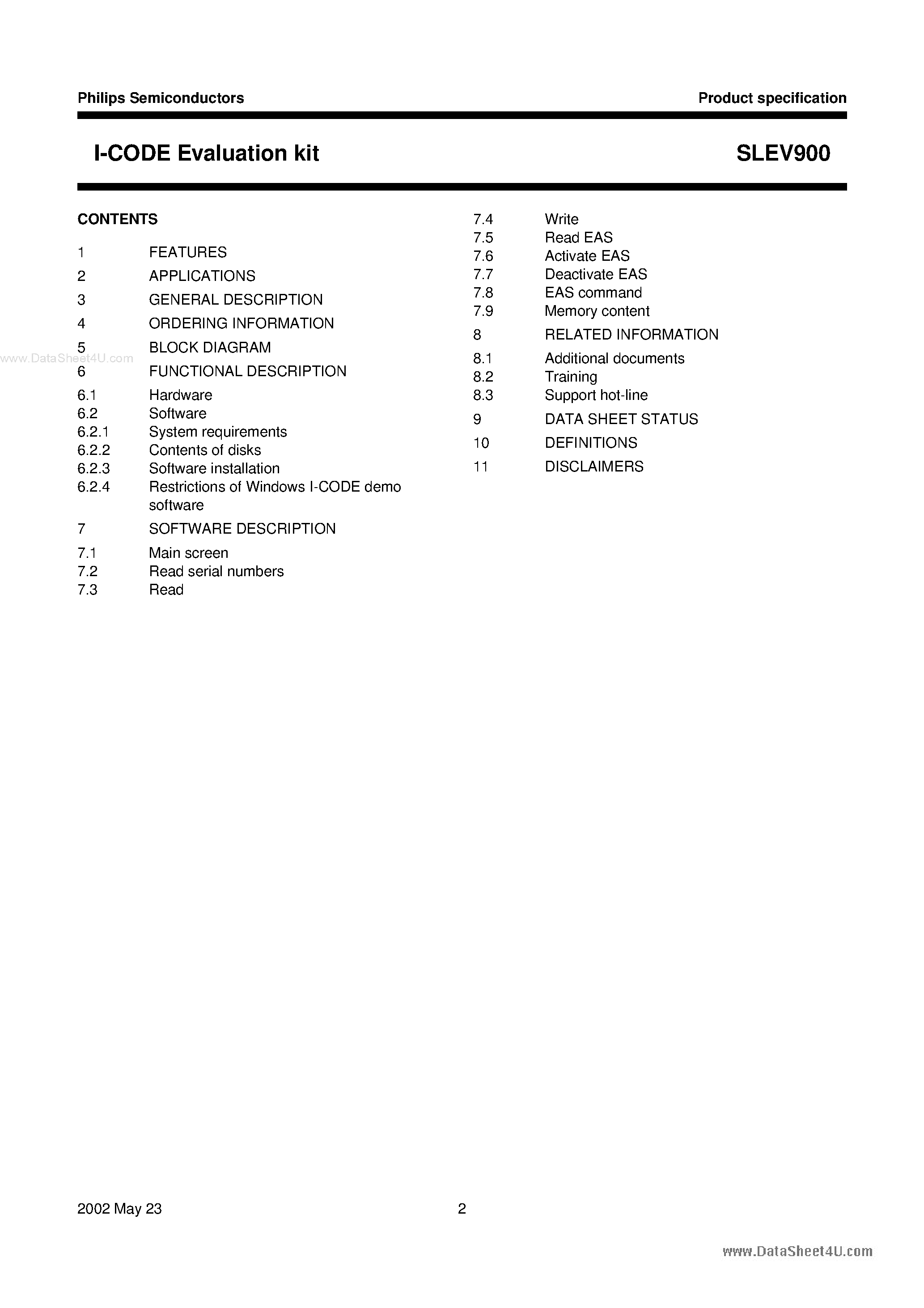 Datasheet SLEV900 page 2 Datasheet SLEV900 - I-CODE Evaluation kit page 2