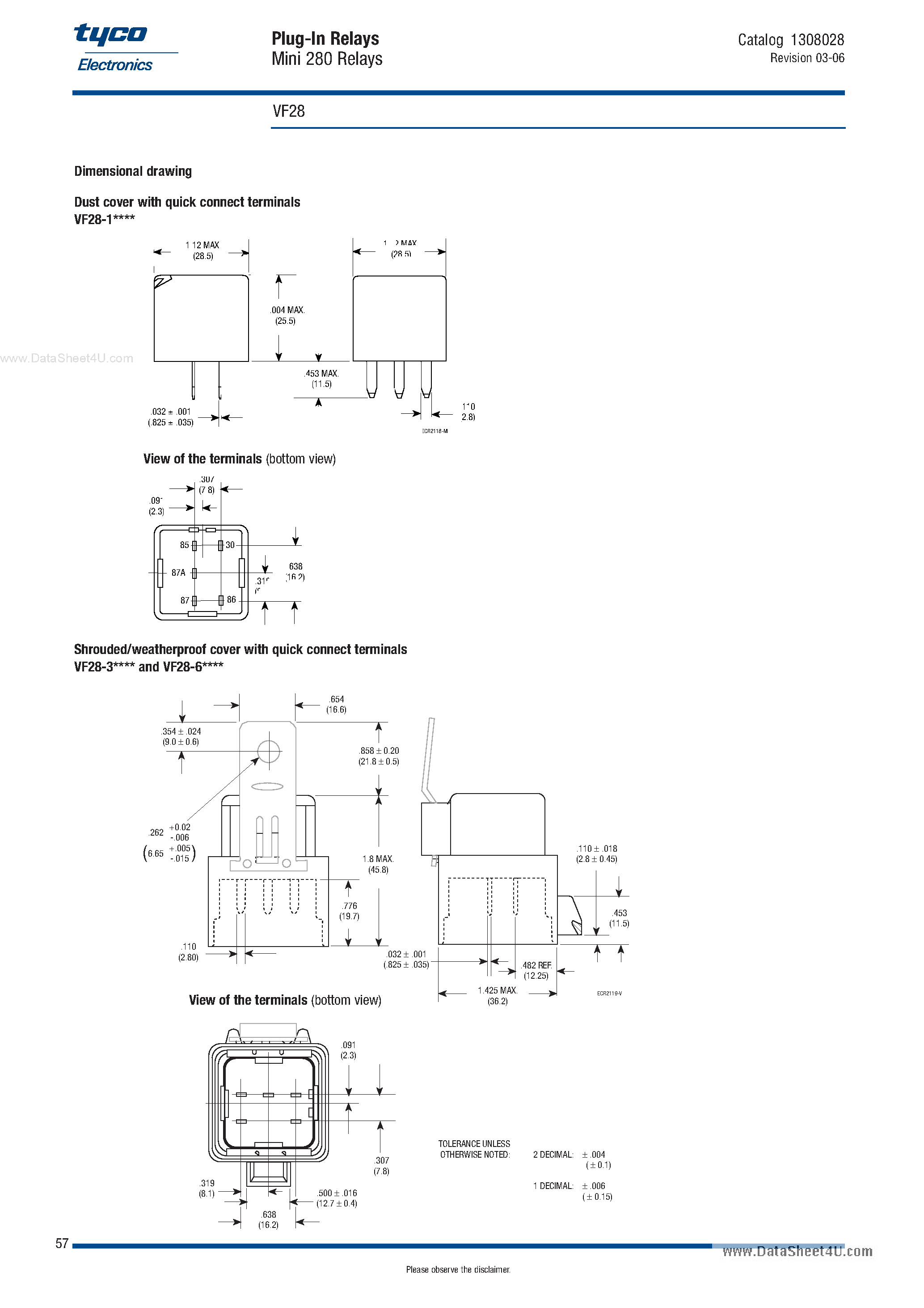 Даташит VF28 - Plug-In Relays Mini 280 Relays страница 2
