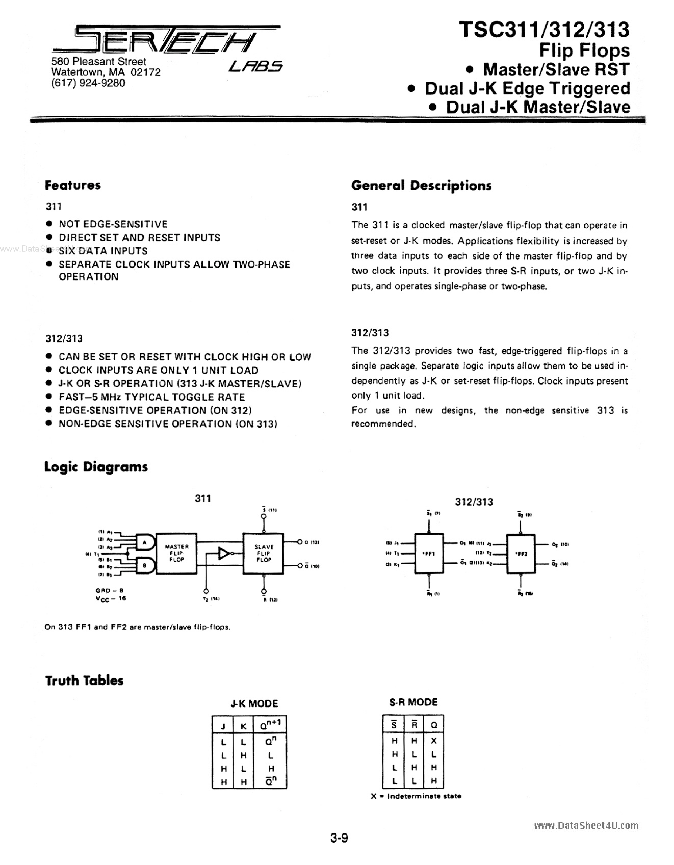 Datasheet TC311 page 1 Datasheet TC311 - (TC311 - TC313) FLIP FLOPS page 1