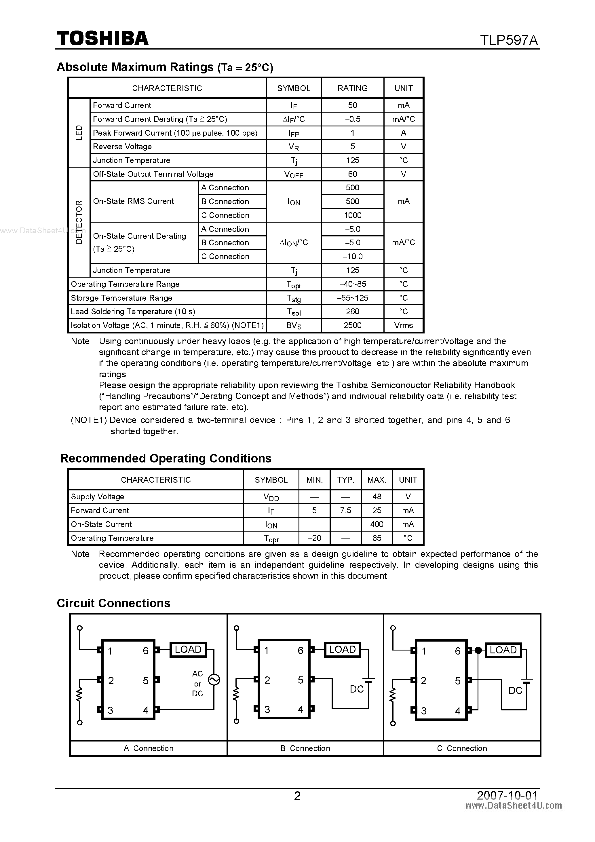 Datasheet TLP597A - MEASUREMENT INSTRUMENTATION page 2