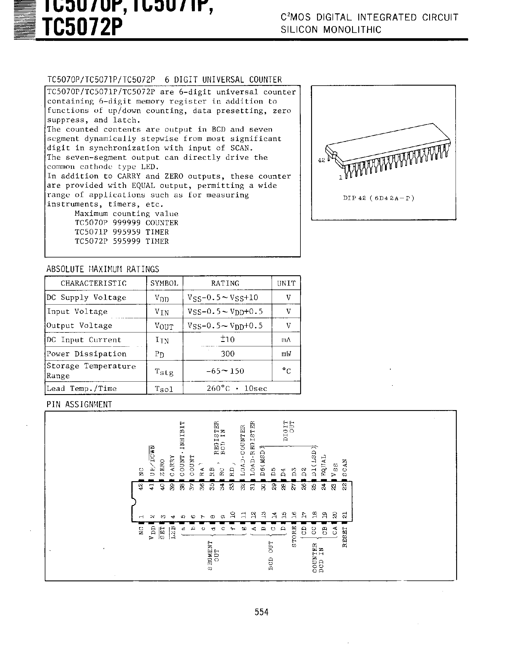 Даташит на микросхему TC5070P страница 1 Даташит TC5070P - C2MOS DIGITAL INTEGRATED CIRCUIT SILICON MONOLITHIC страница 1