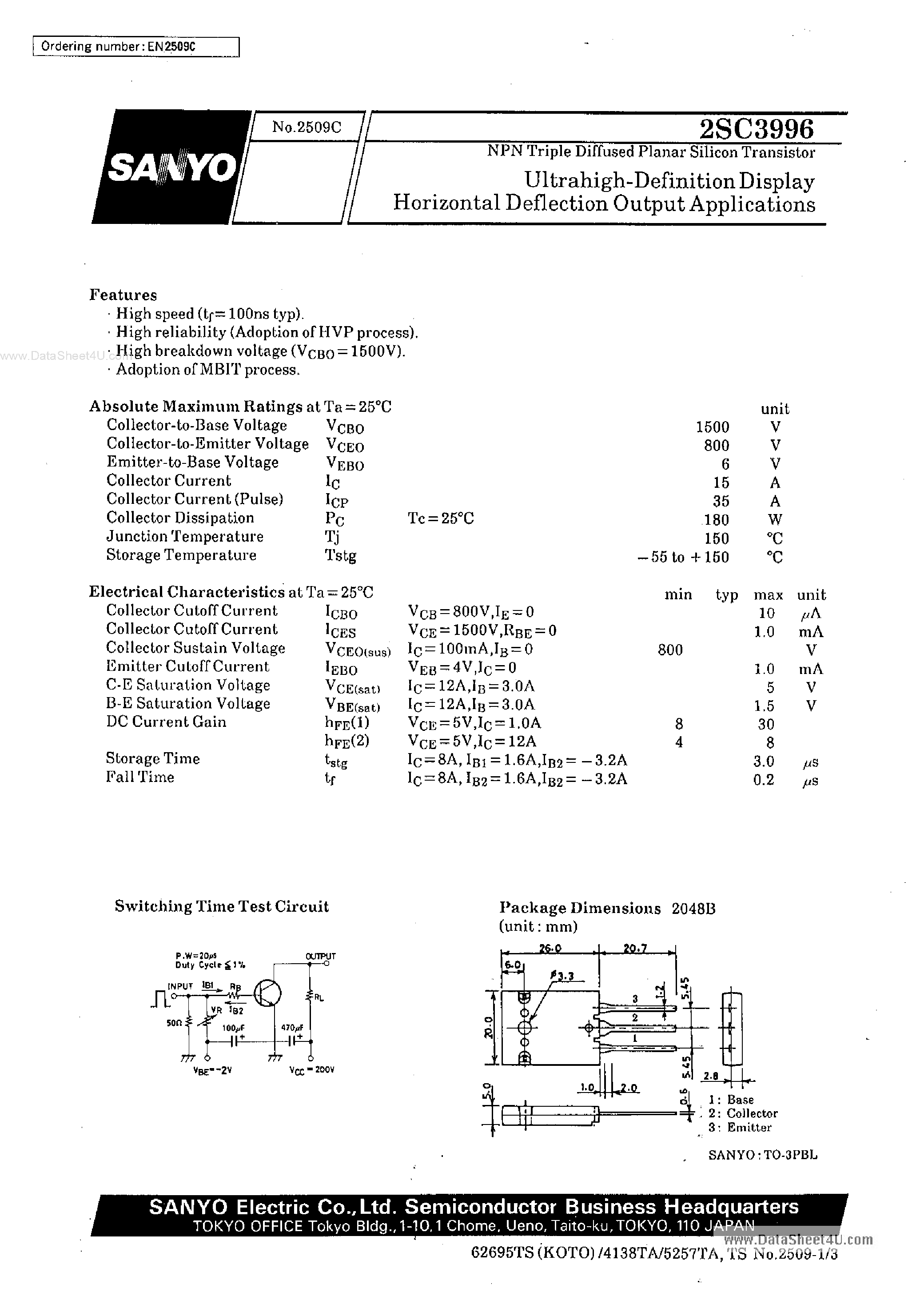 Datasheet C3996 - Search -----> 2SC3996 page 1