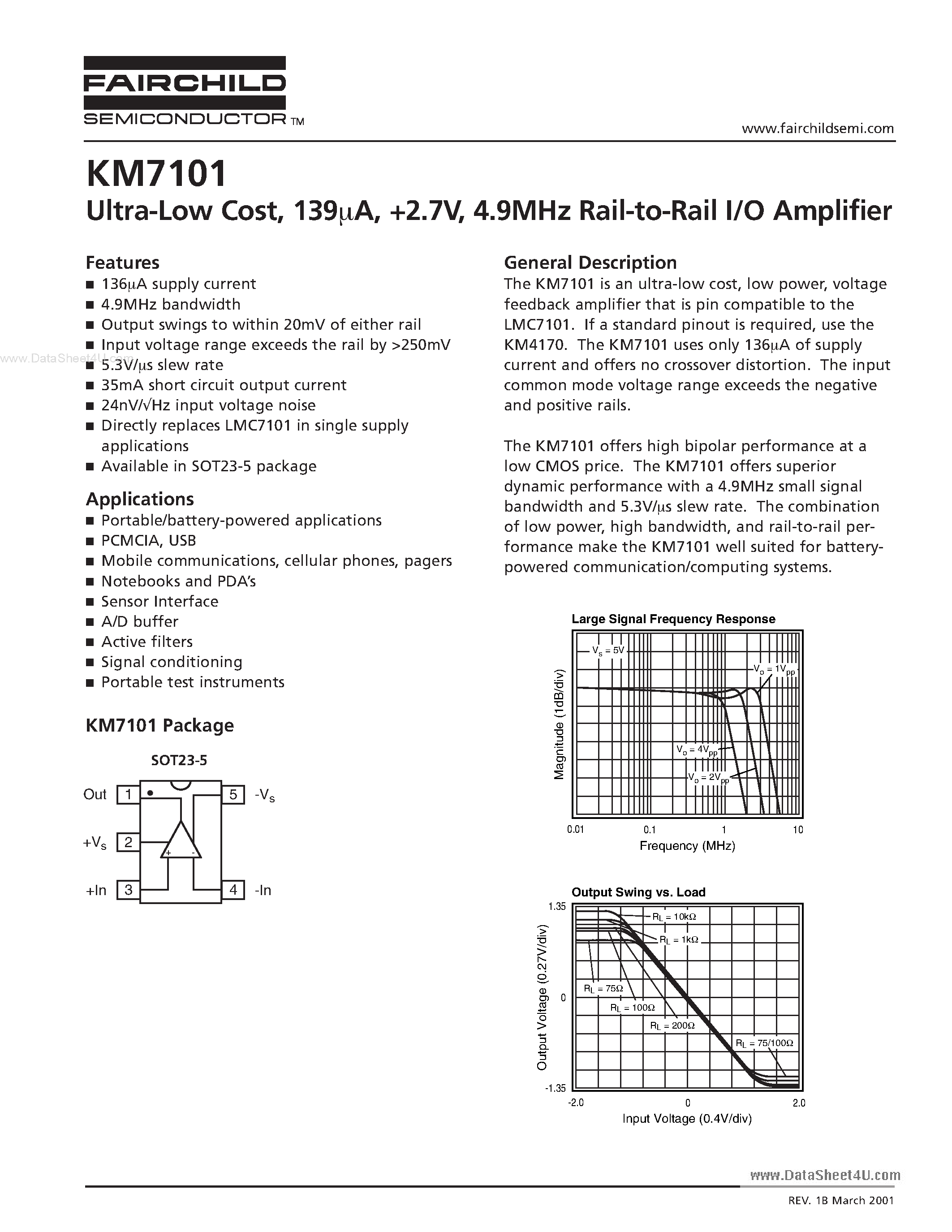 Datasheet KM7101 page 1 Datasheet KM7101 - 4.9MHz Rail-to-Rail I/O Amplifier page 1