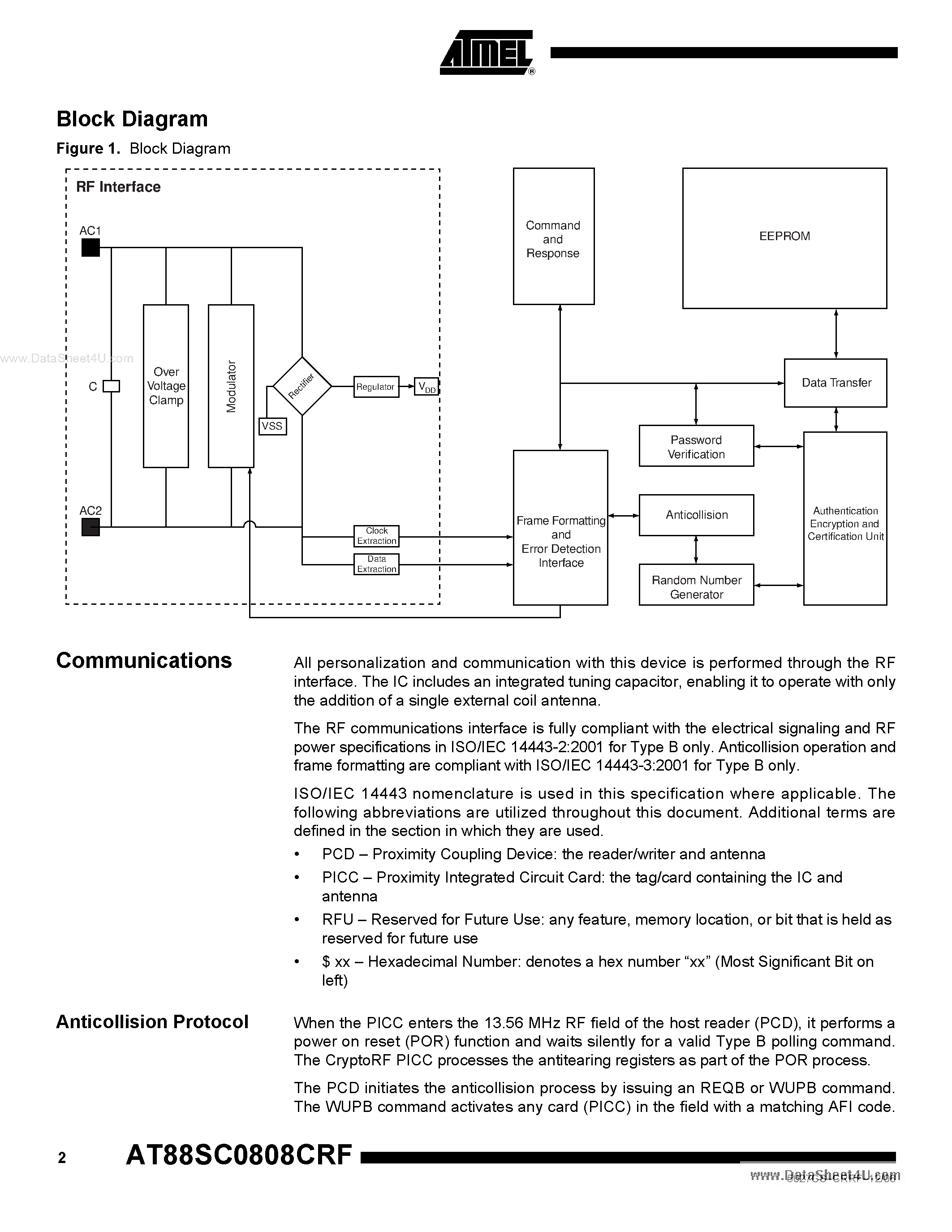 Datasheet AT88SC0808CRF - CryptoRF EEPROM Memory 8 Kbits page 2