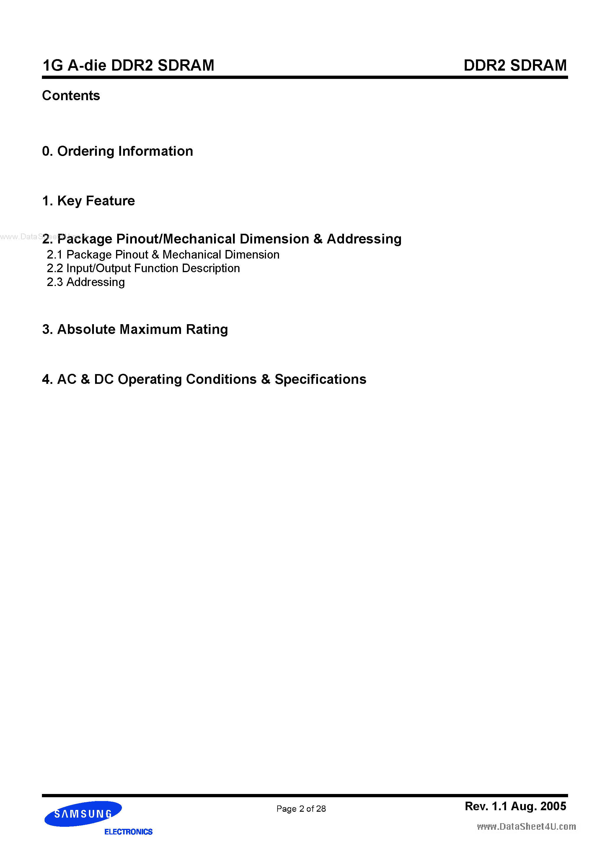 Datasheet K4T1G044QA page 2 Datasheet K4T1G044QA - 1Gb A-die DDR2 SDRAM Specification page 2