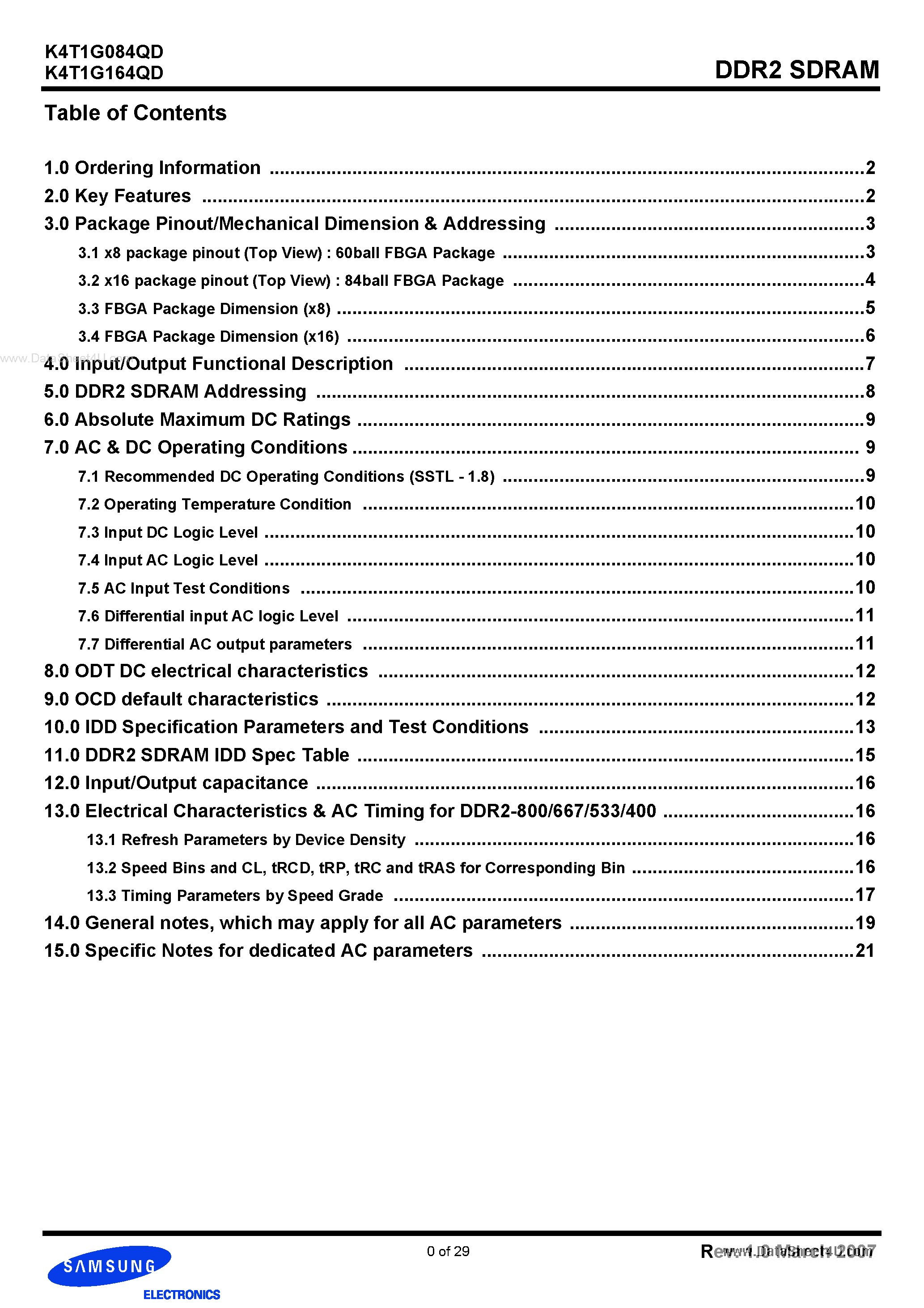 Datasheet K4T1G164QD page 2 Datasheet K4T1G164QD - (K4T1G084QD / K4T1G164QD) 1Gb A-die DDR2 SDRAM Specification page 2
