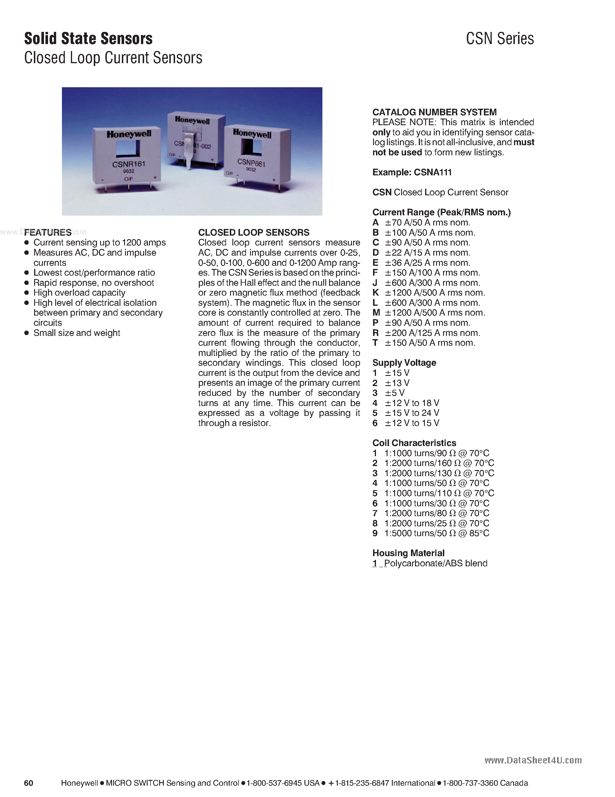 Datasheet CSNCxxx page 1 Datasheet CSNCxxx - Solid State Sensors Closed Loop Current Sensors page 1