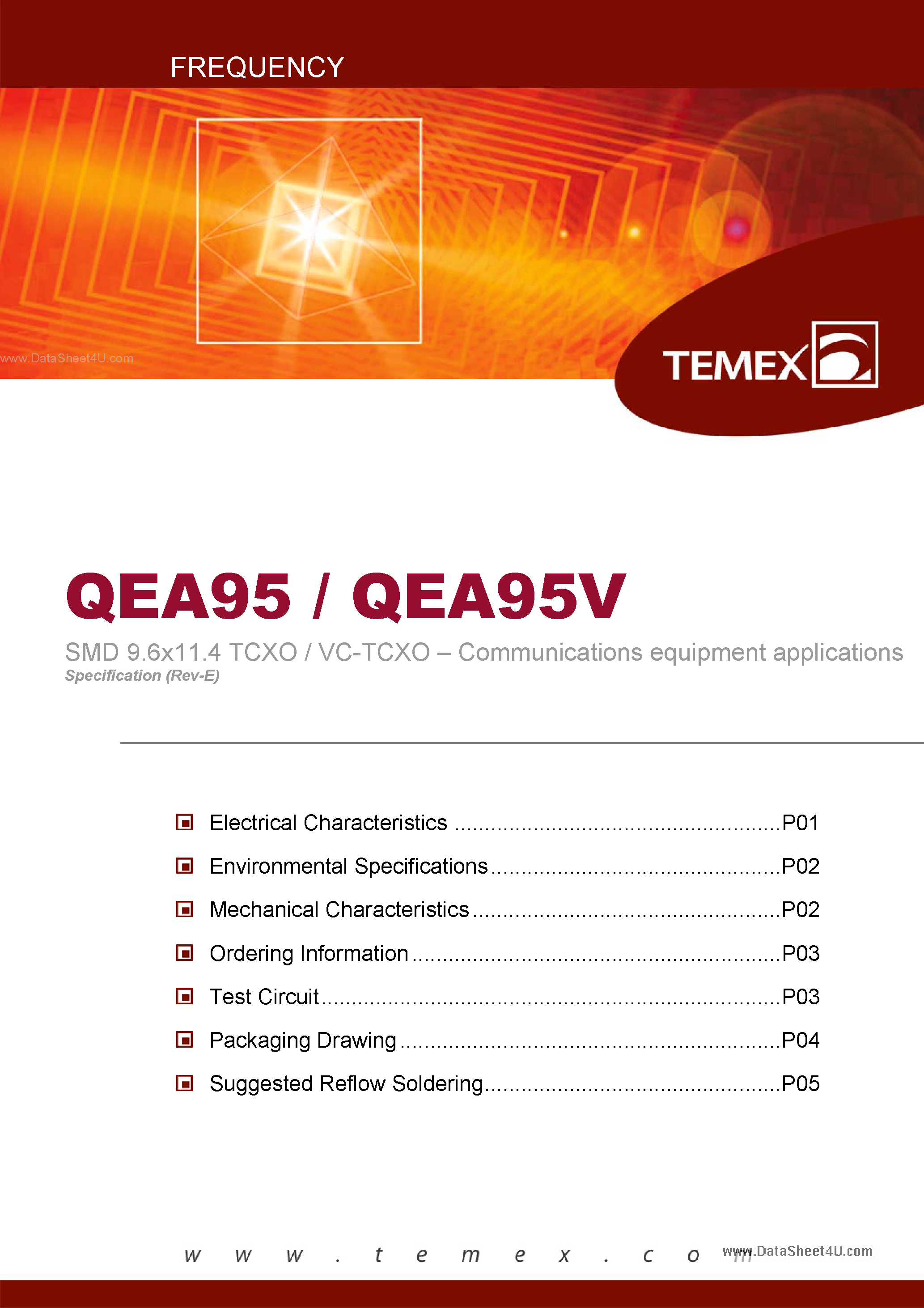 Datasheet QEA95 page 1 Datasheet QEA95 - SMD 9.6x11.4 TCXO / VC-TCXO - Communications equipment applications page 1