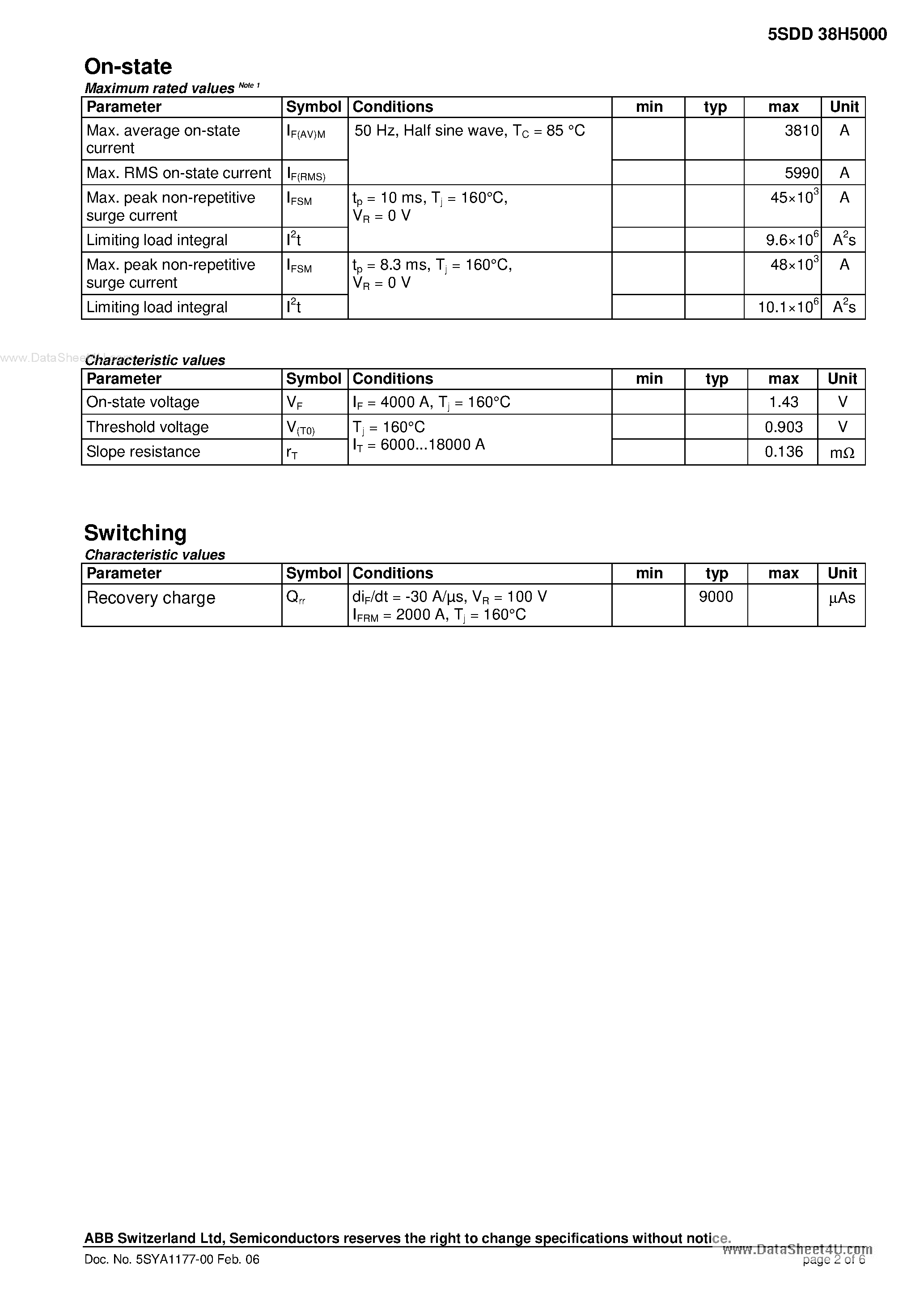 Datasheet 5SDD38H5000 - Rectifier Diode page 2