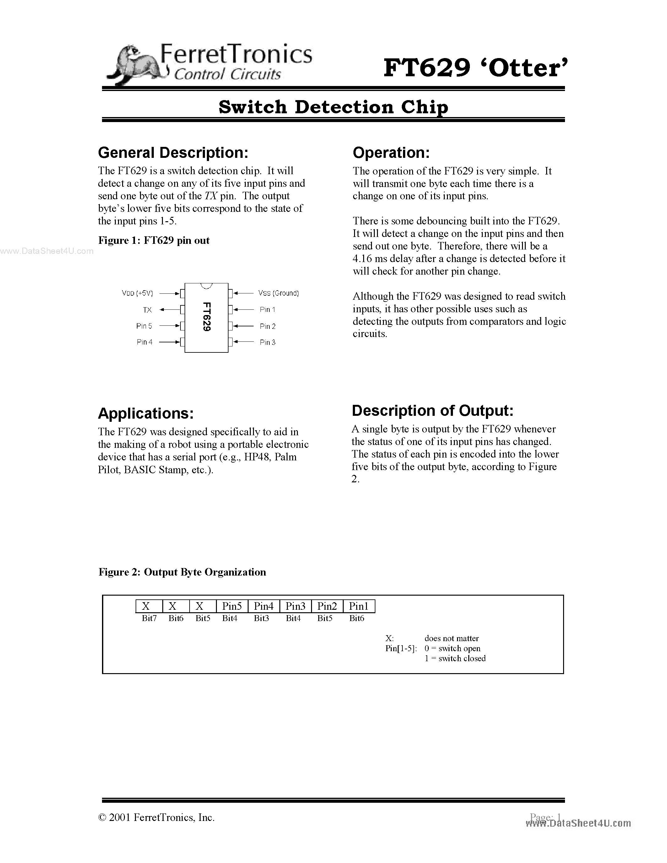 Даташит FT629 - Switch Detection Chip страница 1