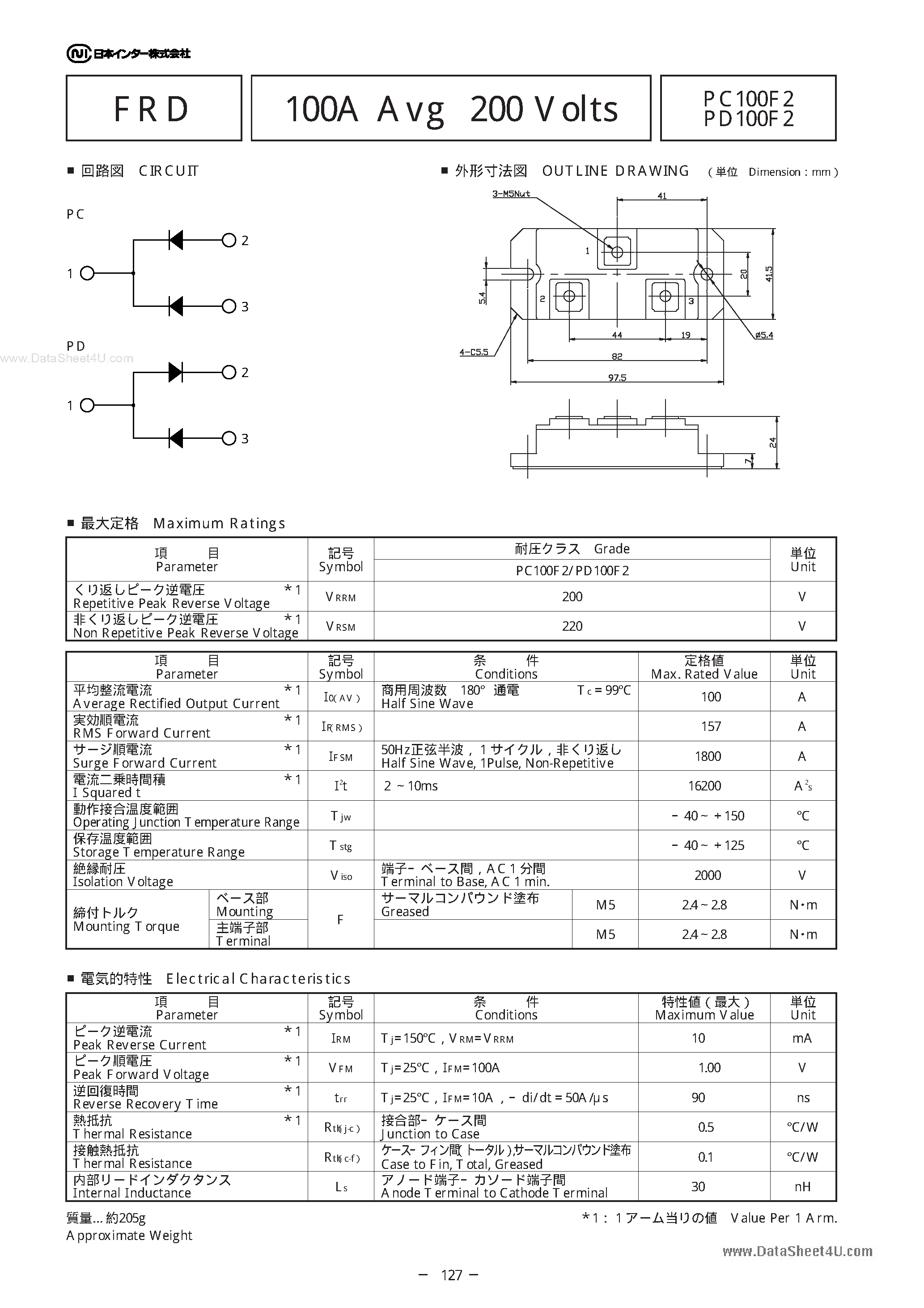 Datasheet PD100F2 page 1 Datasheet PD100F2 - DIODE MODULE page 1
