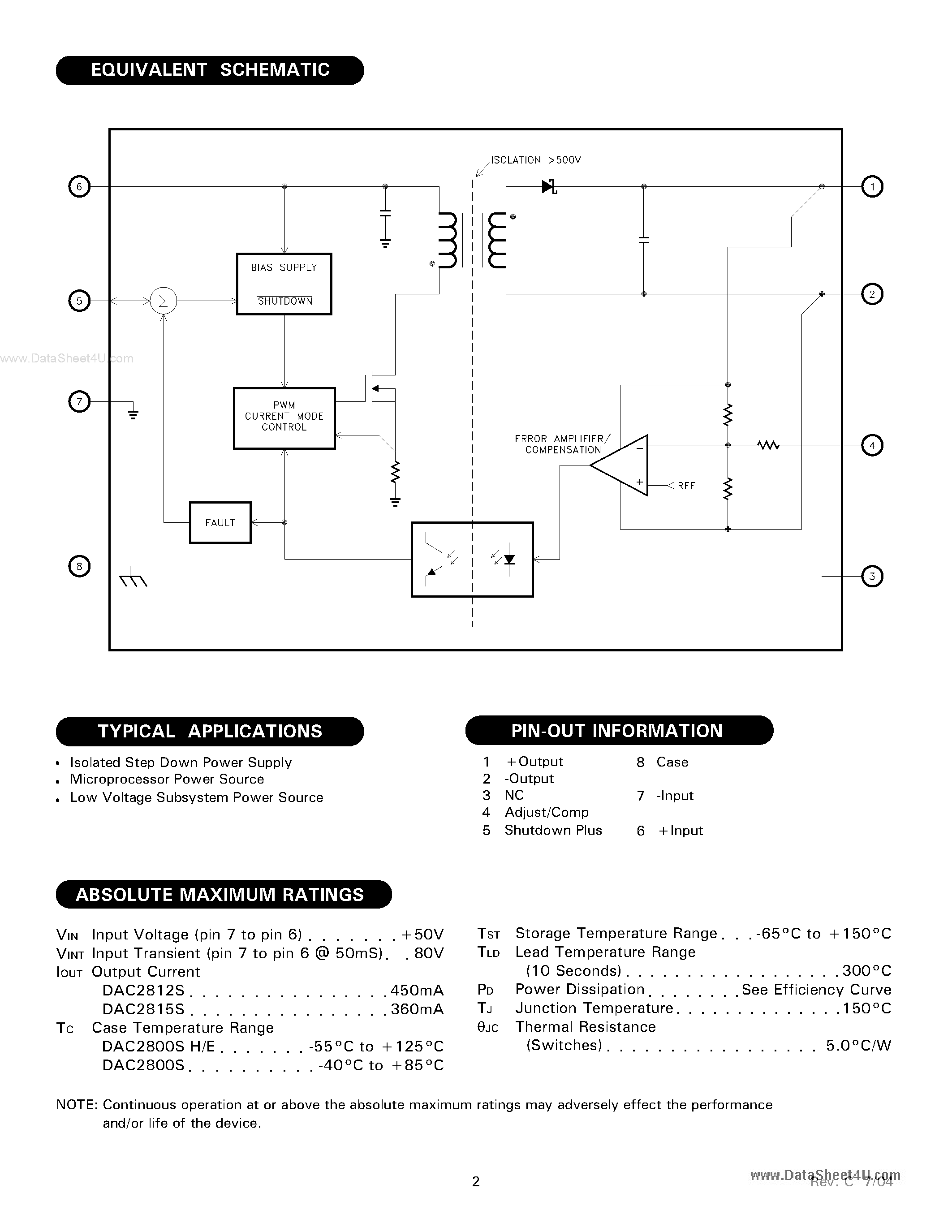 Datasheet DAC2800S page 2 Datasheet DAC2800S - 5.4W DC-DC CONVERTERS page 2