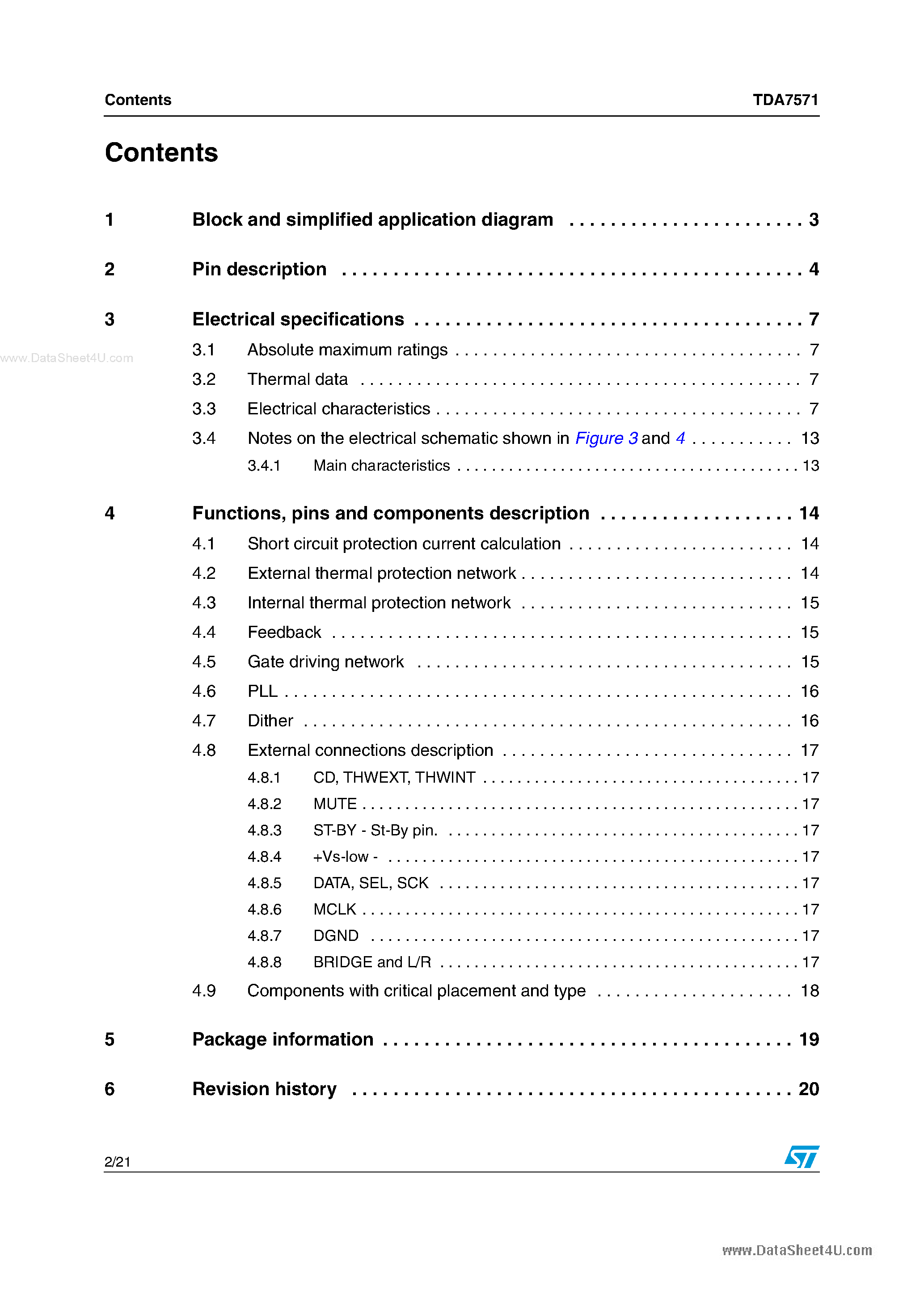 Datasheet TDA7571 - STPDACsw - Fully digital high efficiency power audio amplifier page 2