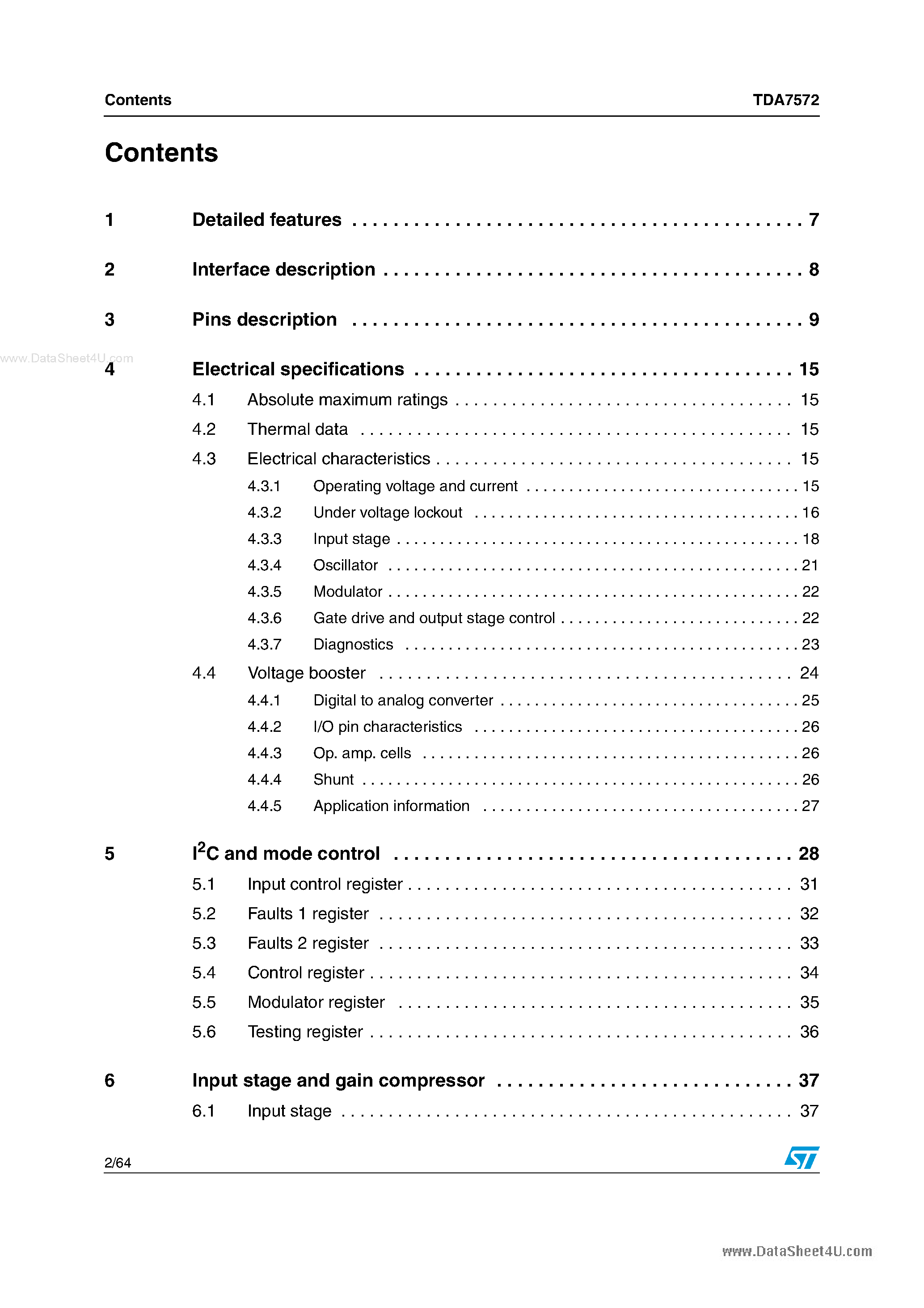 Datasheet TDA7572 - 200W mono bridge PWM amplifier page 2